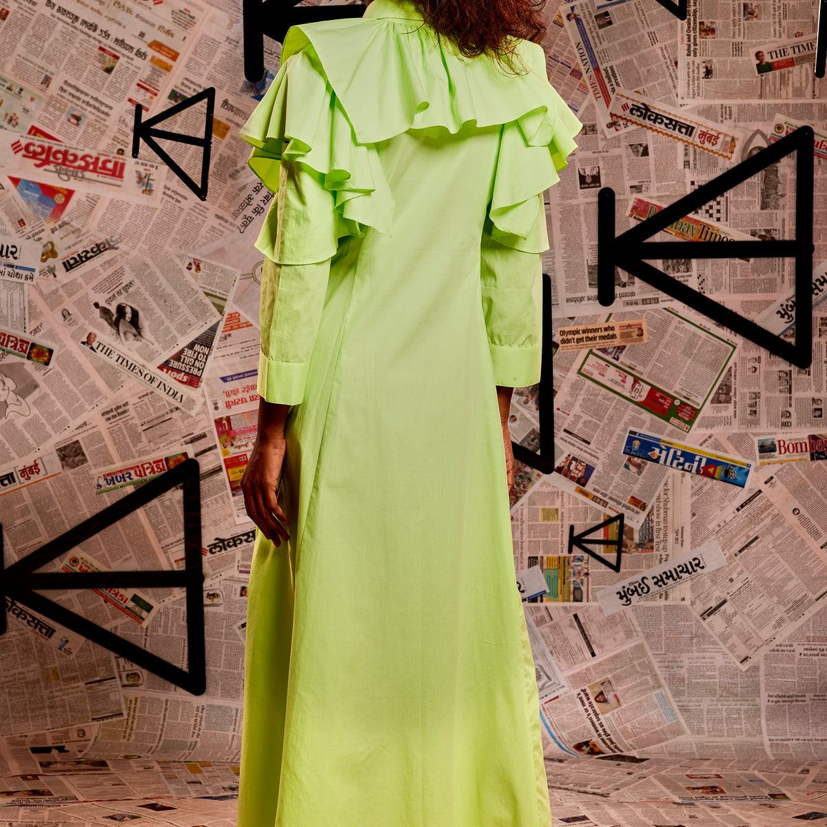 Lemon green zara long shirt dress with layered open sleeve feature – HTKD  Apparels Private Limited