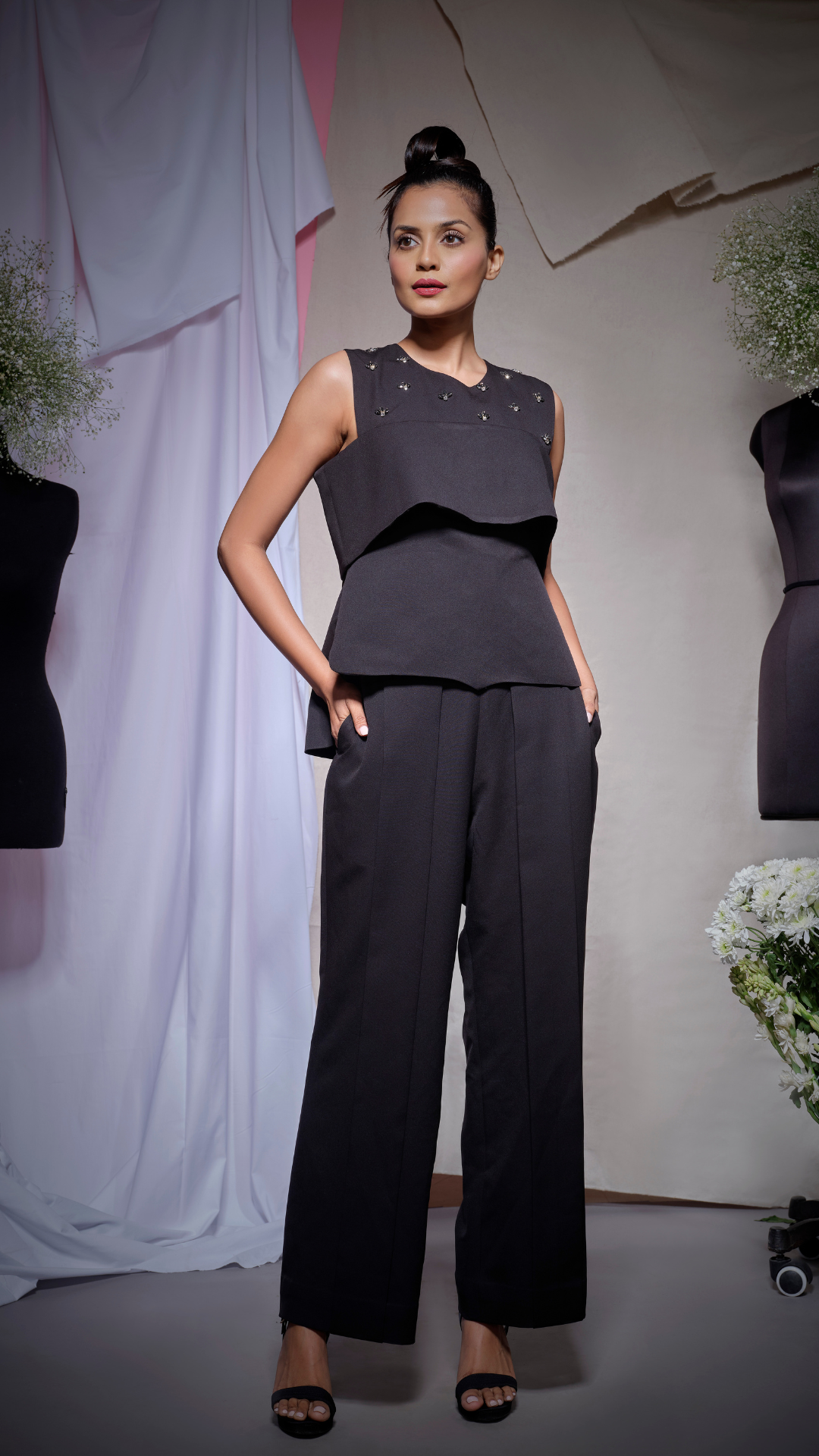 Black scuba U peplum top