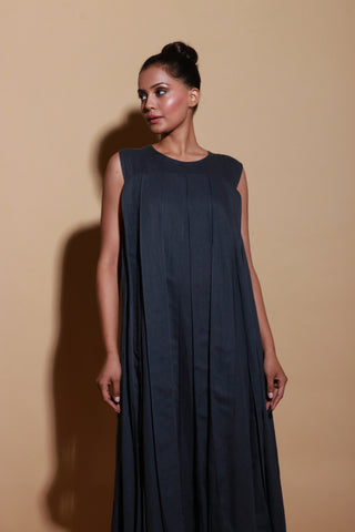 Grey maxi dress with self panels.