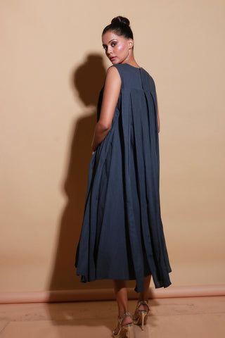 Grey maxi dress with self panels.