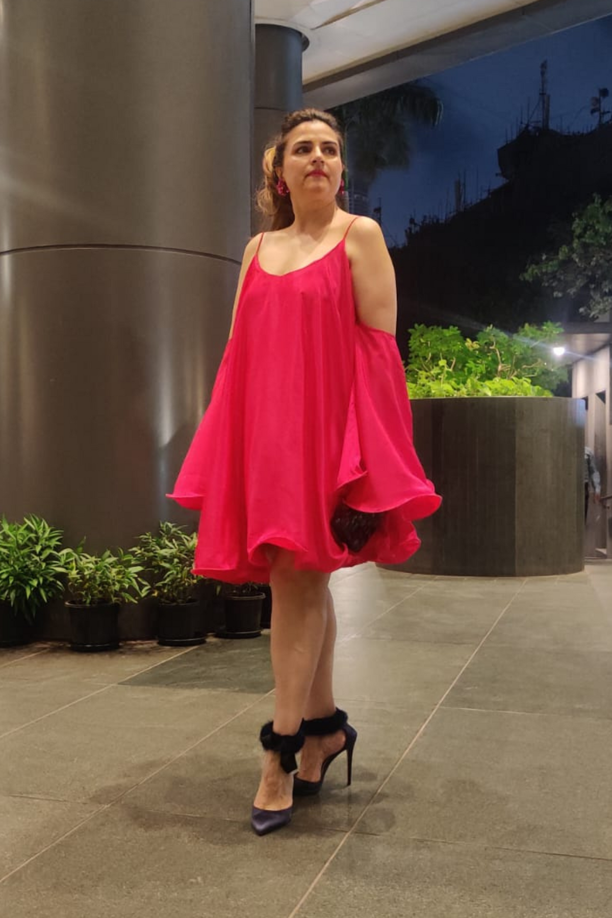 Pink French Crepe Beaded Dress