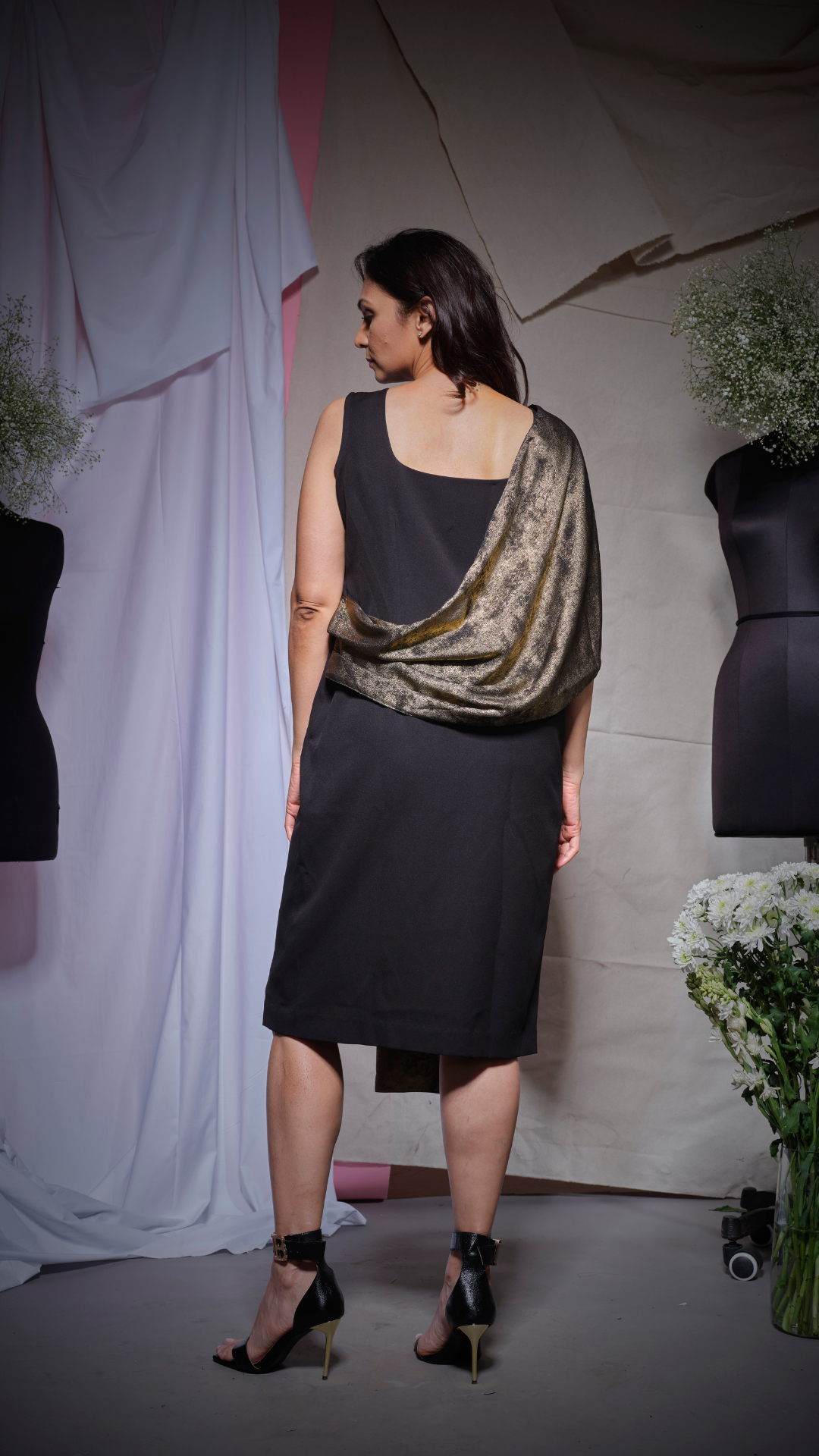 Black scuba crepe midi