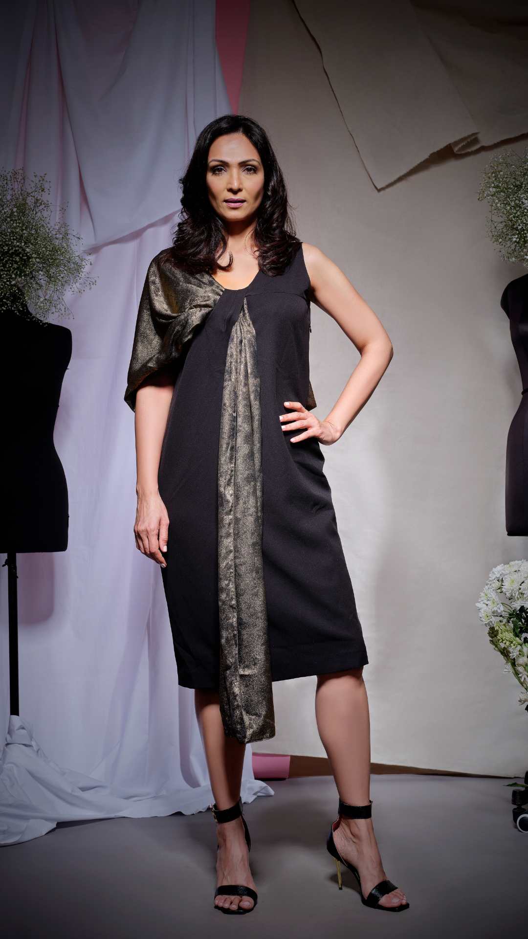 Black scuba crepe midi