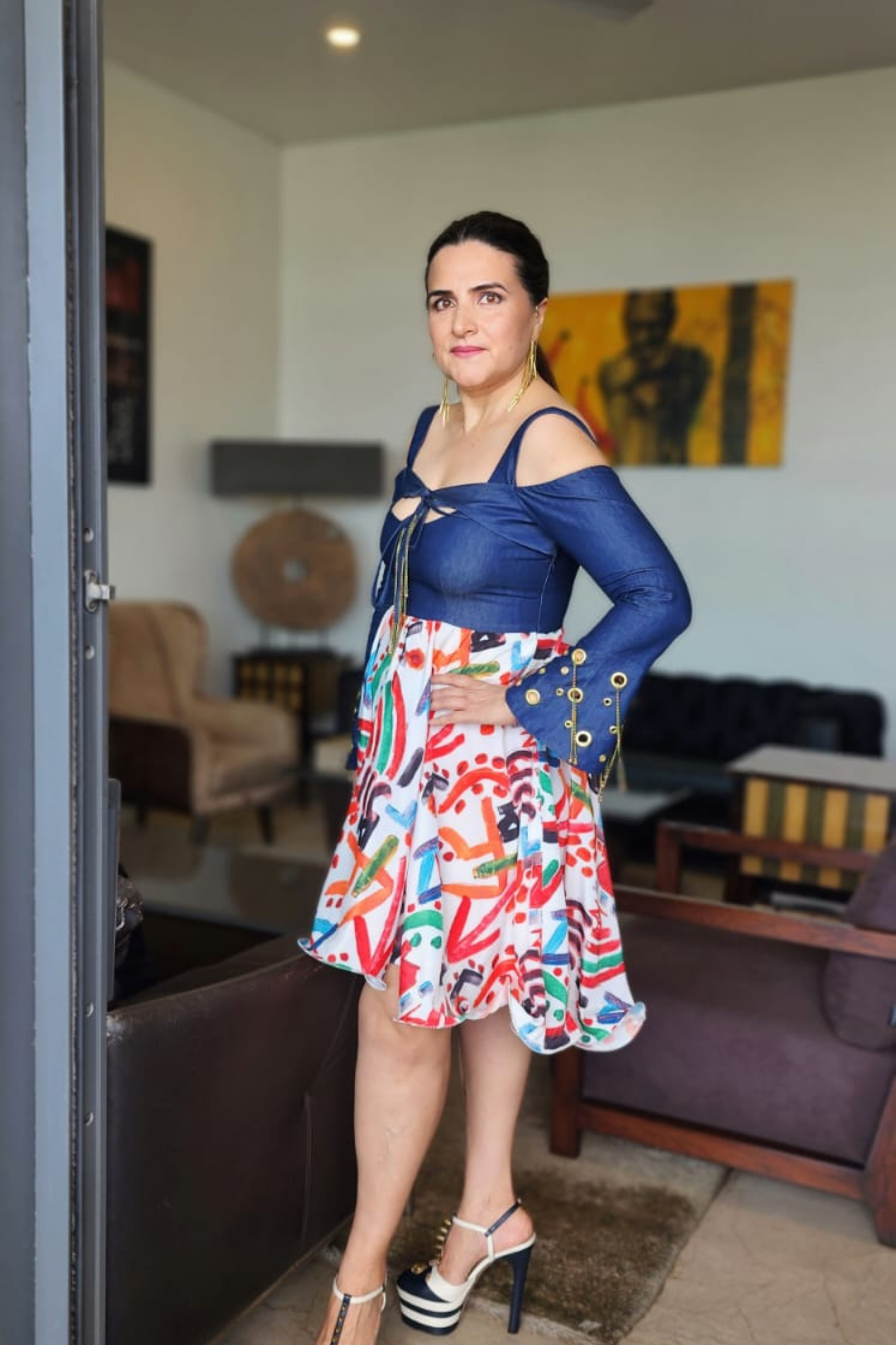 Denim Yolk with Cold Shoulder and Bell Sleeve