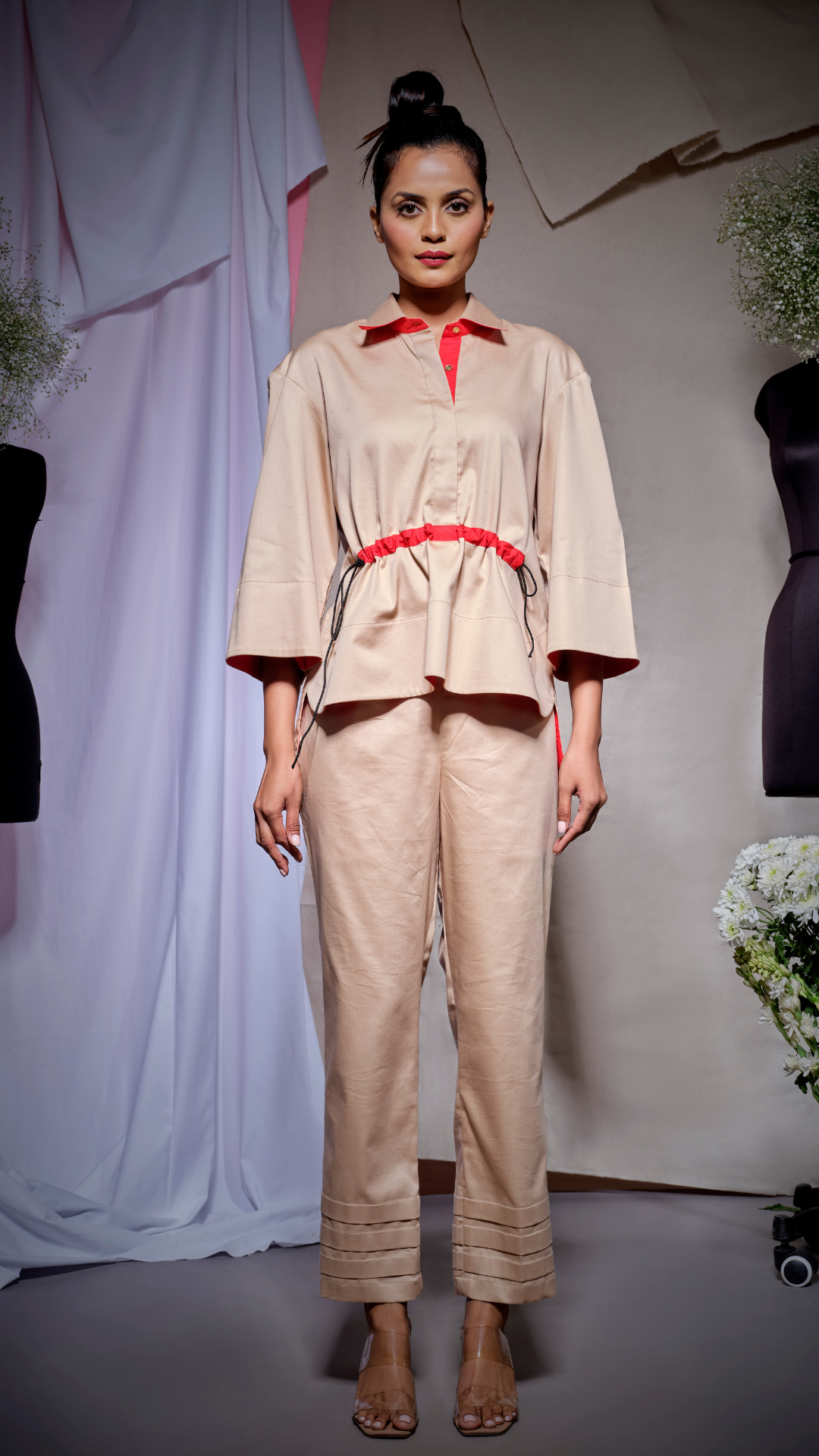 Beige pearl lycra coord set