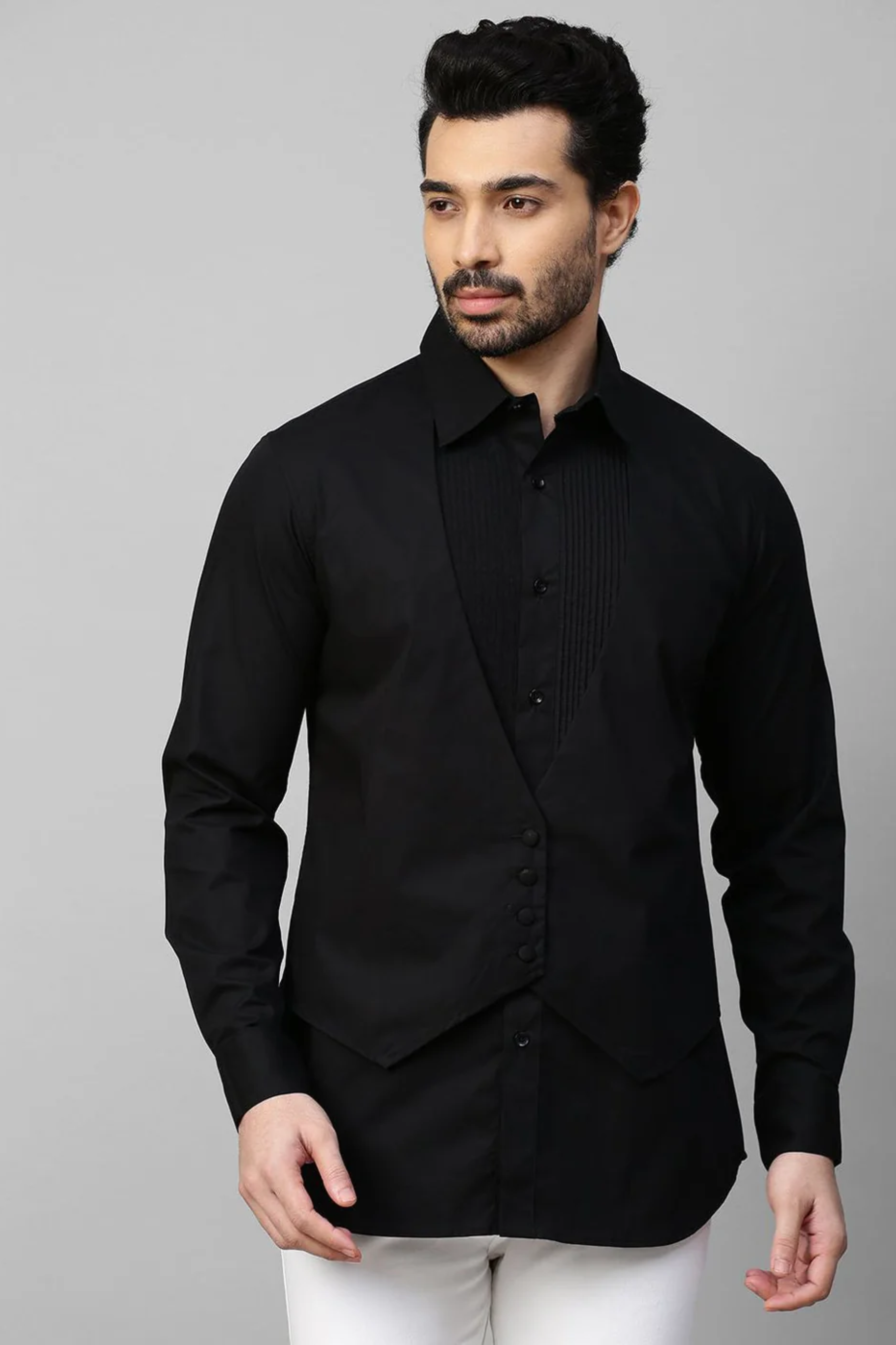 Black waistcoat feature shirt