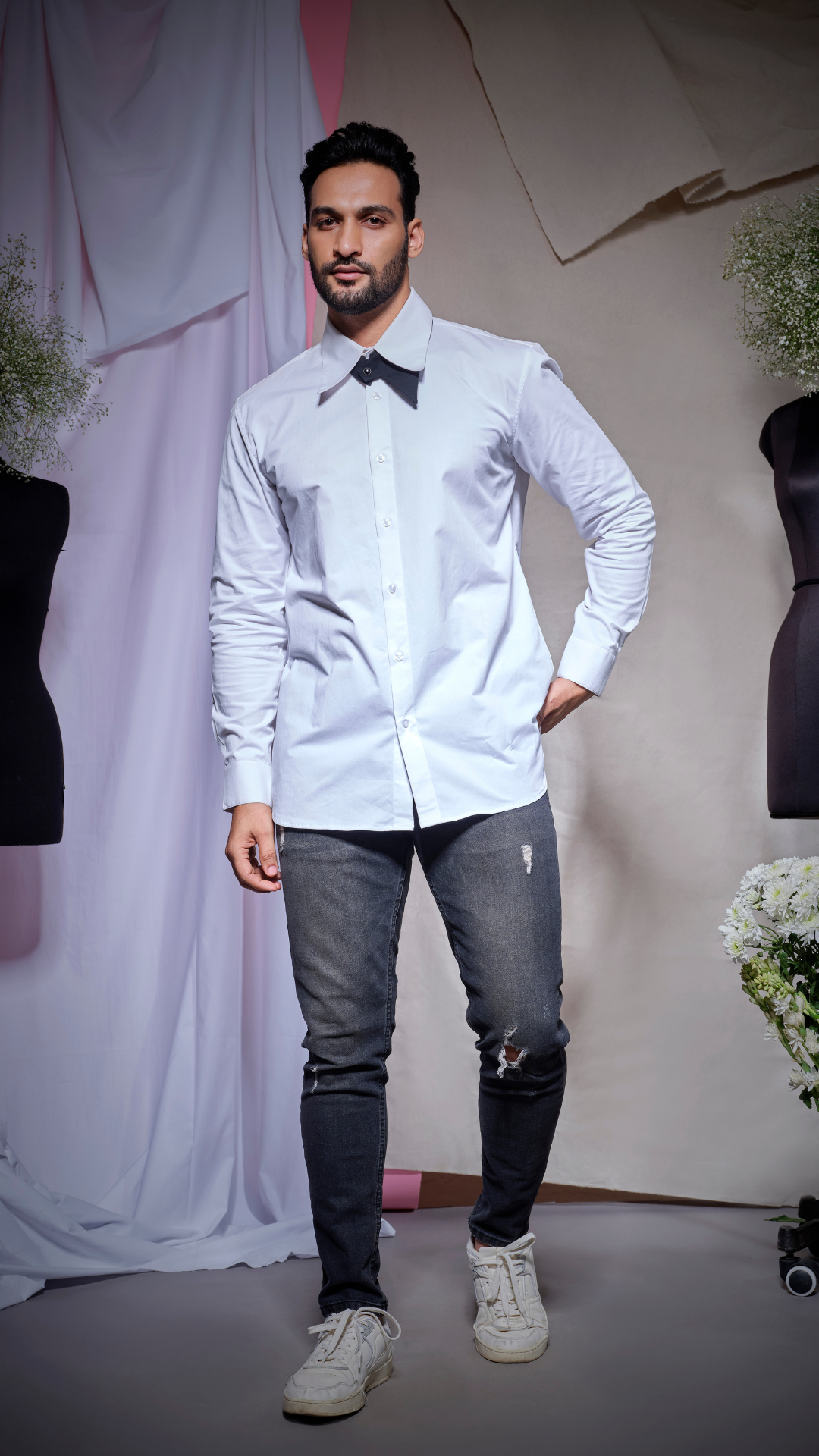 White zara cotton shirt with extra collar made with black zara cotton