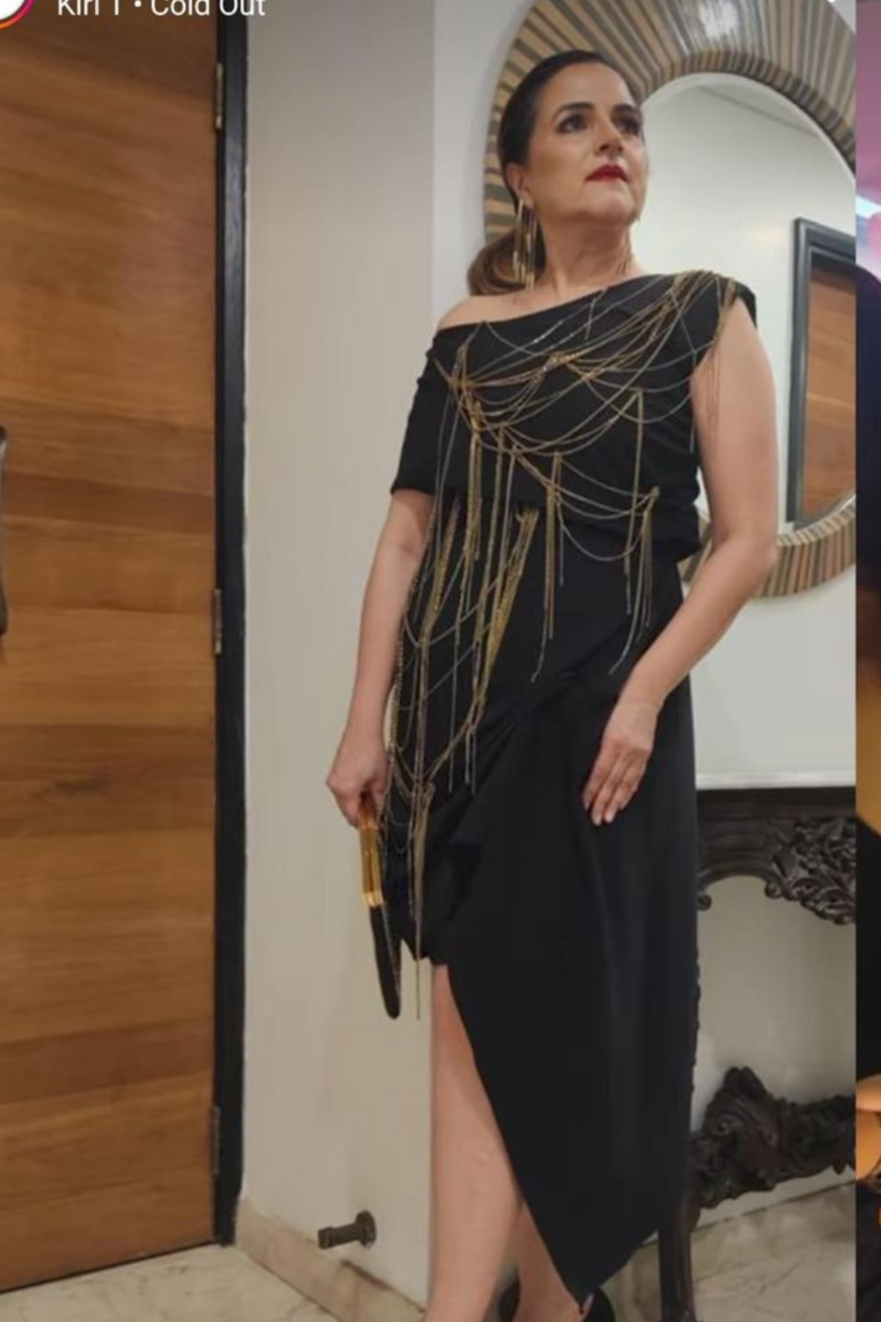 Black Pearl Lycra Asymetric Dress with Chain Detailing