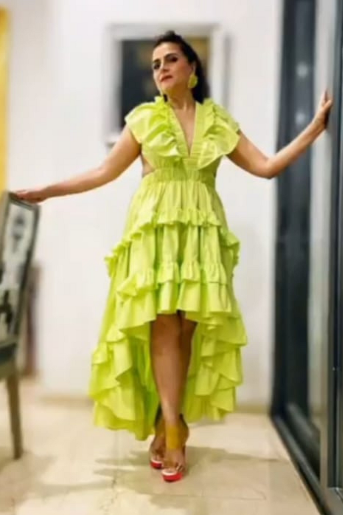 Lime Green Cotton Ruffle Dress