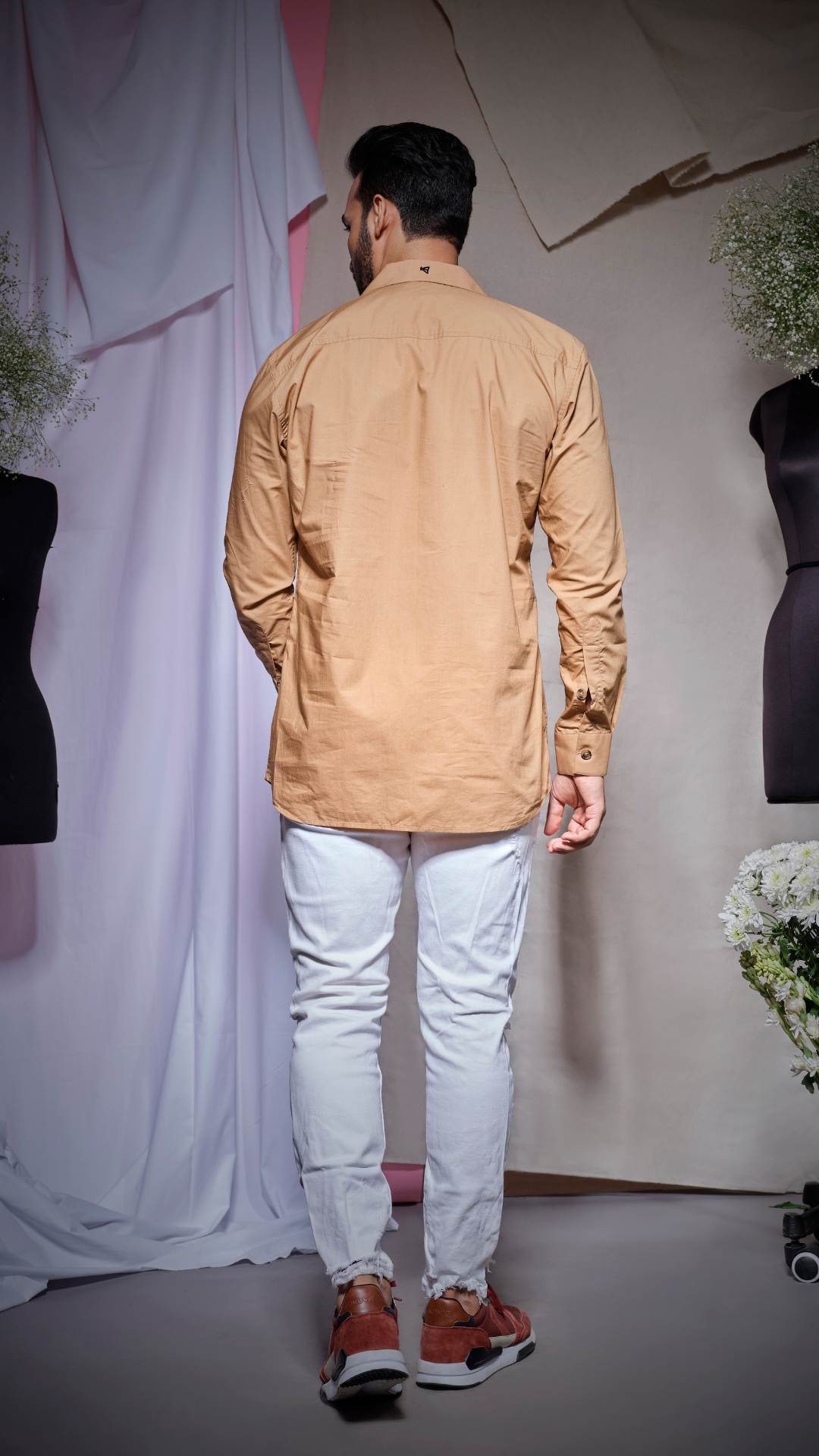 Khaki one side flap shirt with beige zip finishing