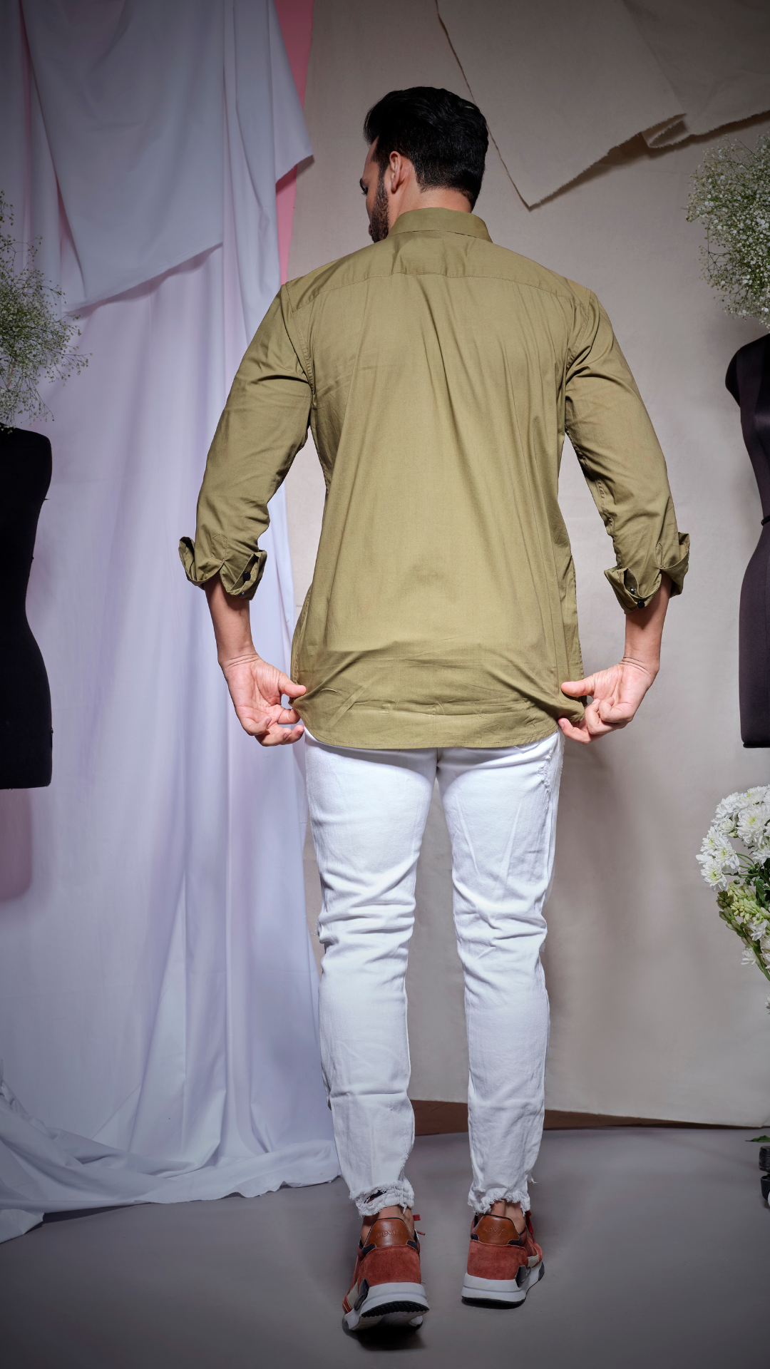 Brown zara shirt with flap on both sides and hidden pockets feature