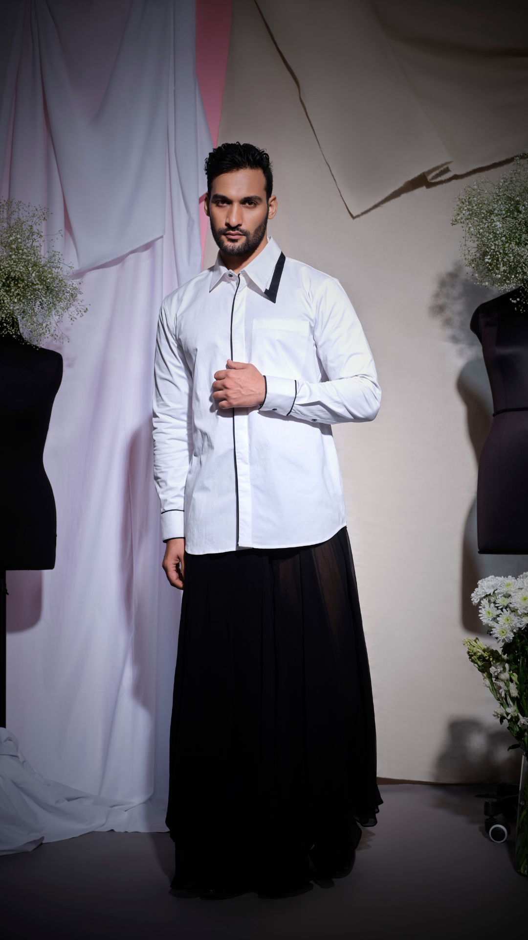 Black zara shirt with one side extended collar with buttons