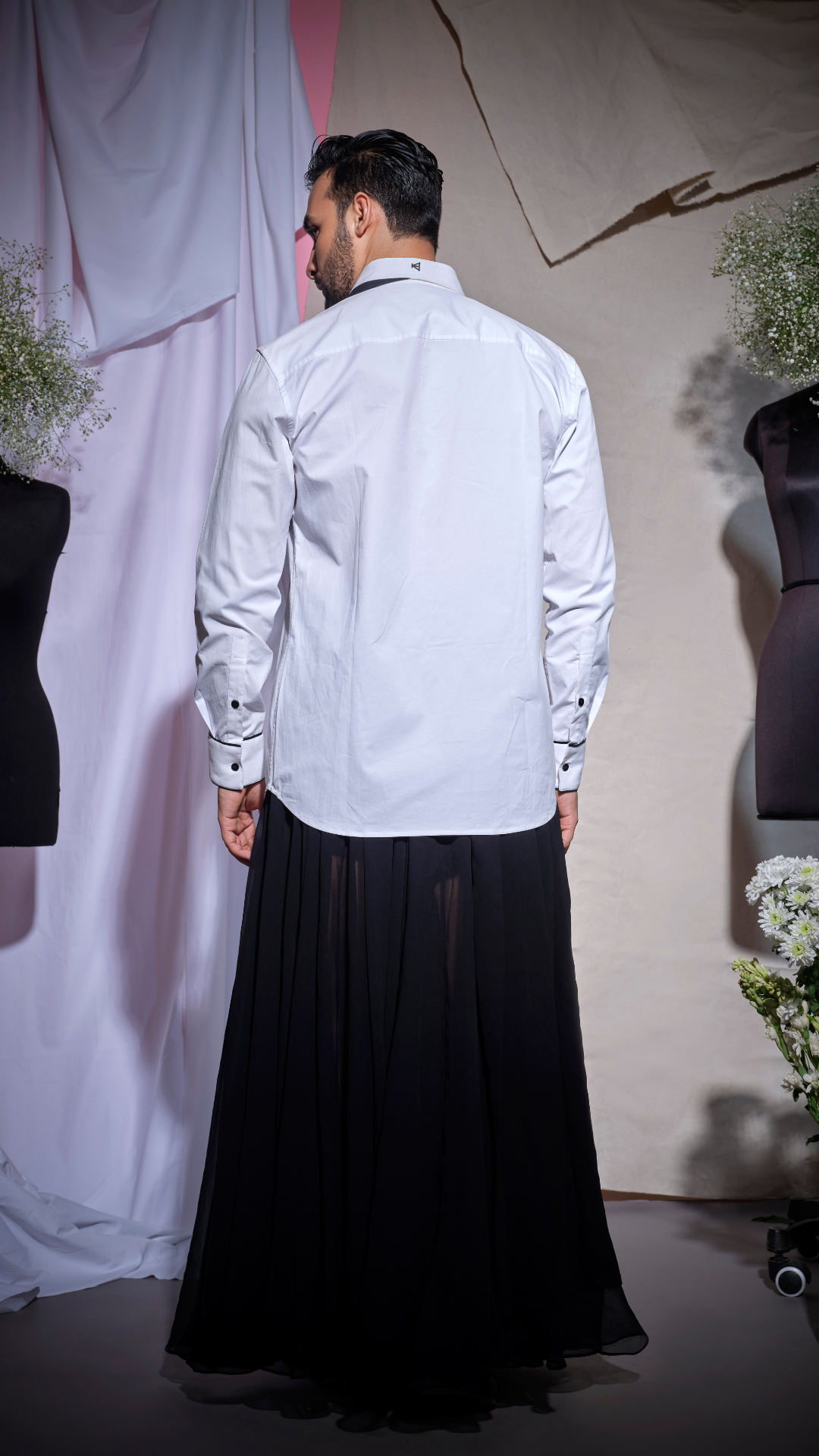 Black zara shirt with one side extended collar with buttons