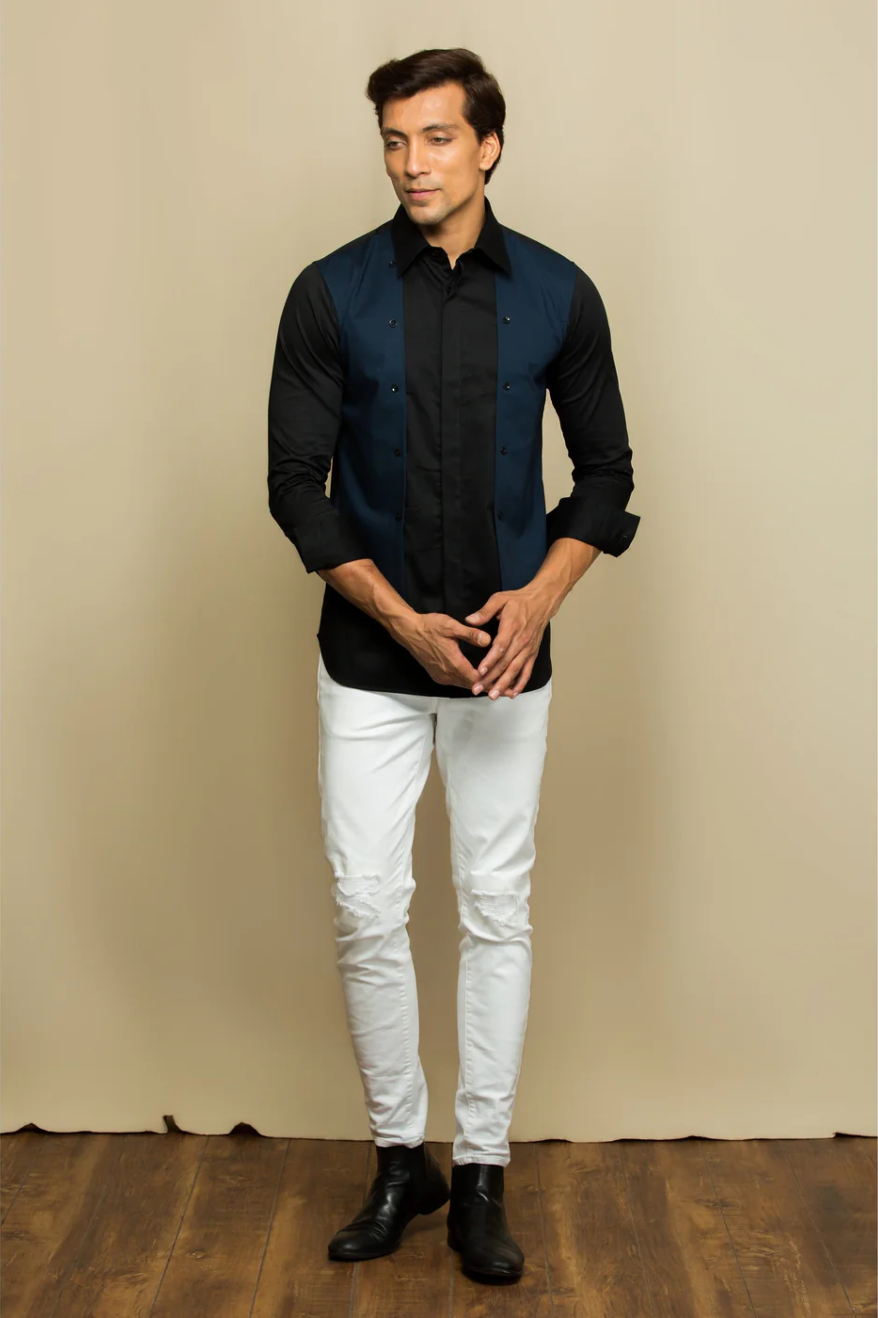 Black shirt with blue patch