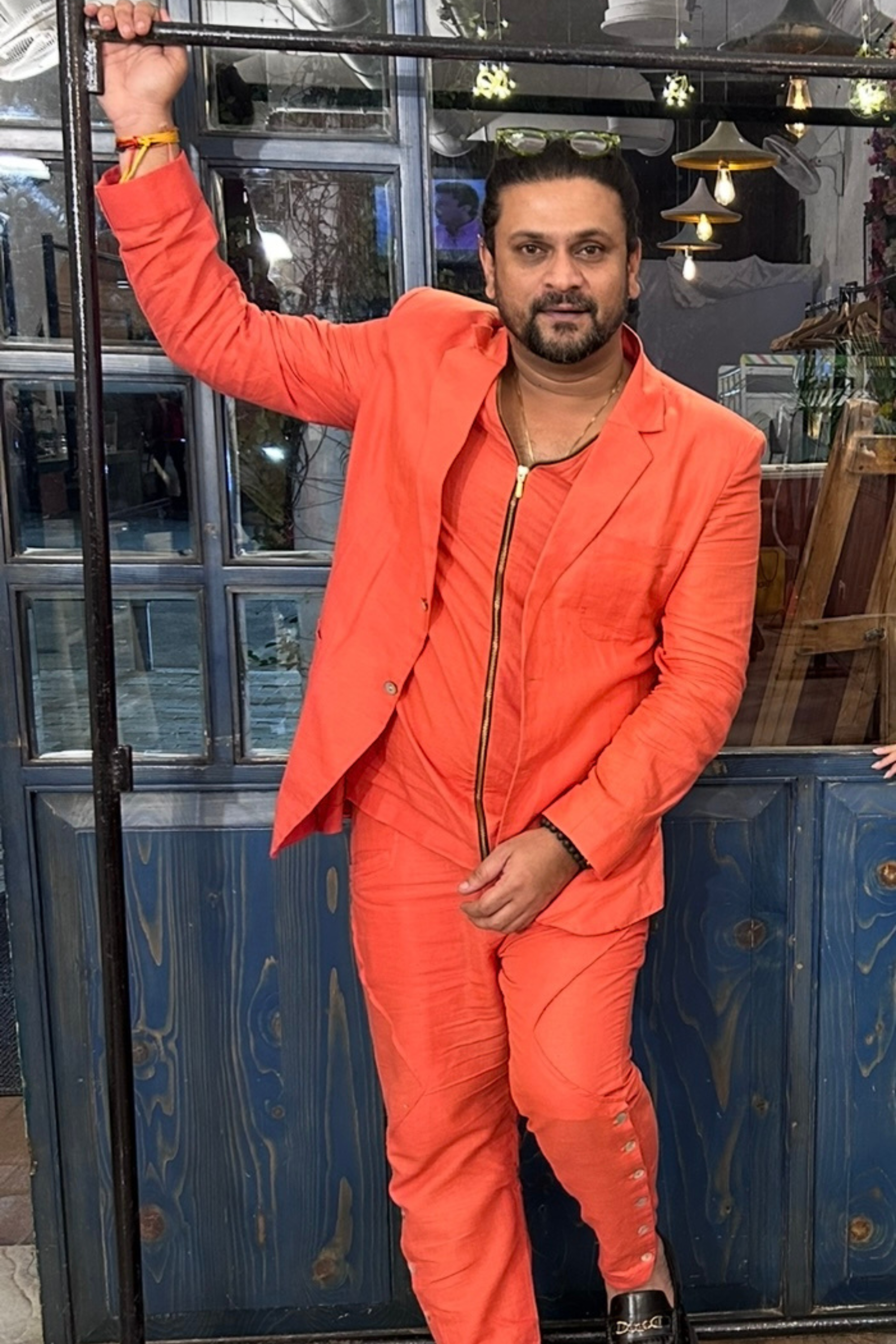 Peach Linen Attached Zipper Shirt Suit Set