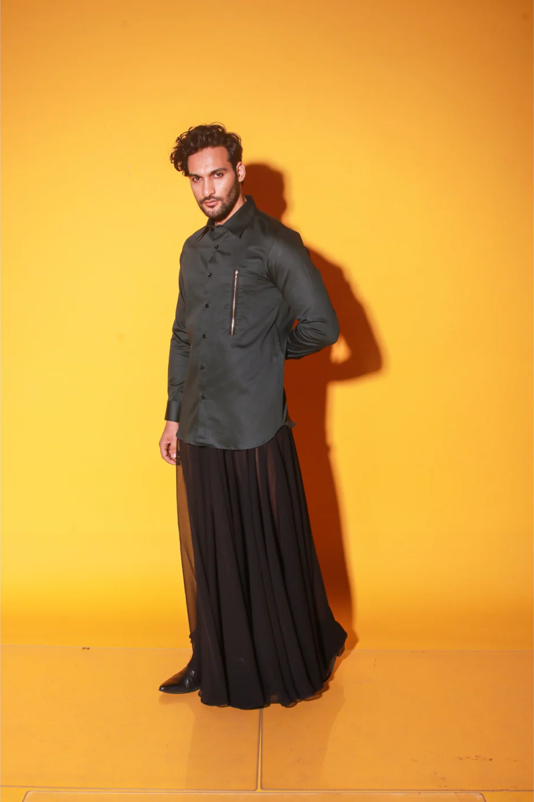 Dark green shirt with zipper feature