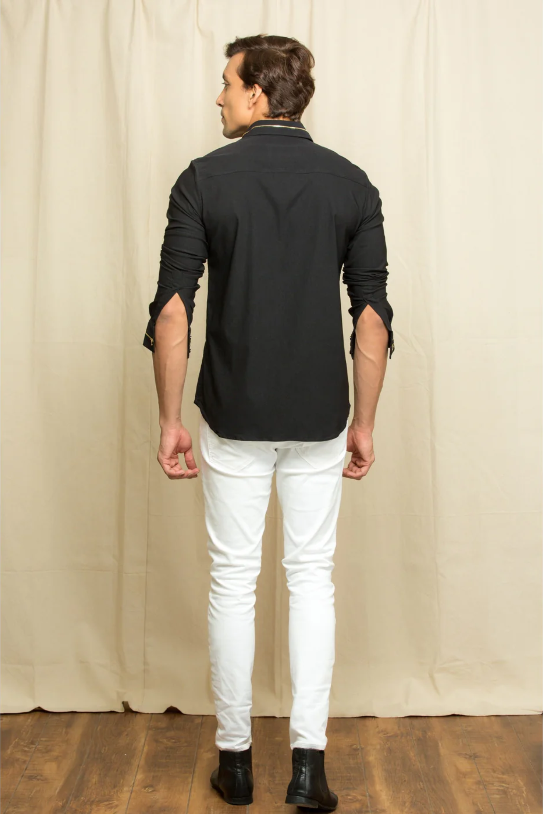 Black shirt with gold thin zips