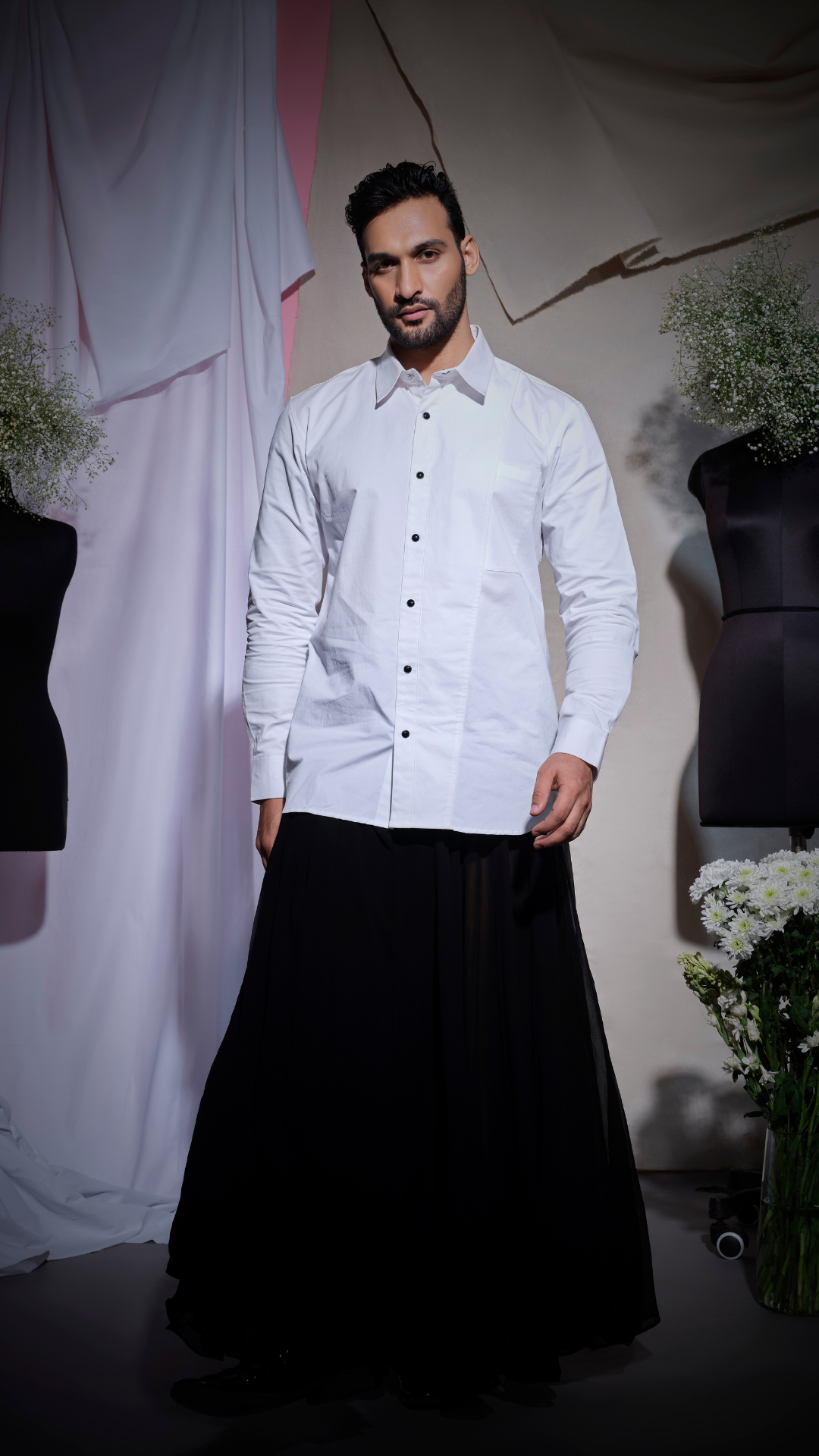 White zara cotton with front half stitch yoke features over half pocket