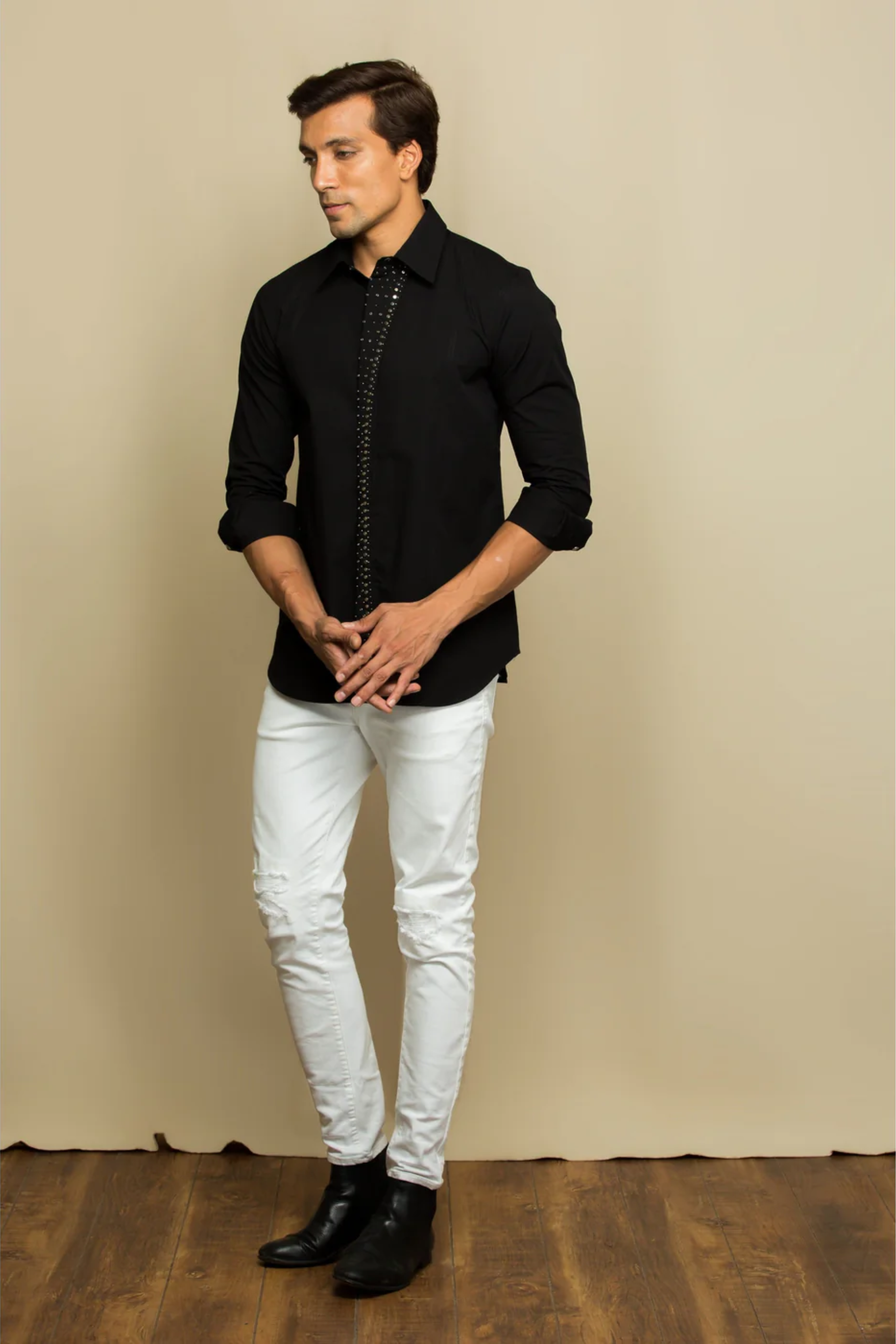 Black shirt with rivets