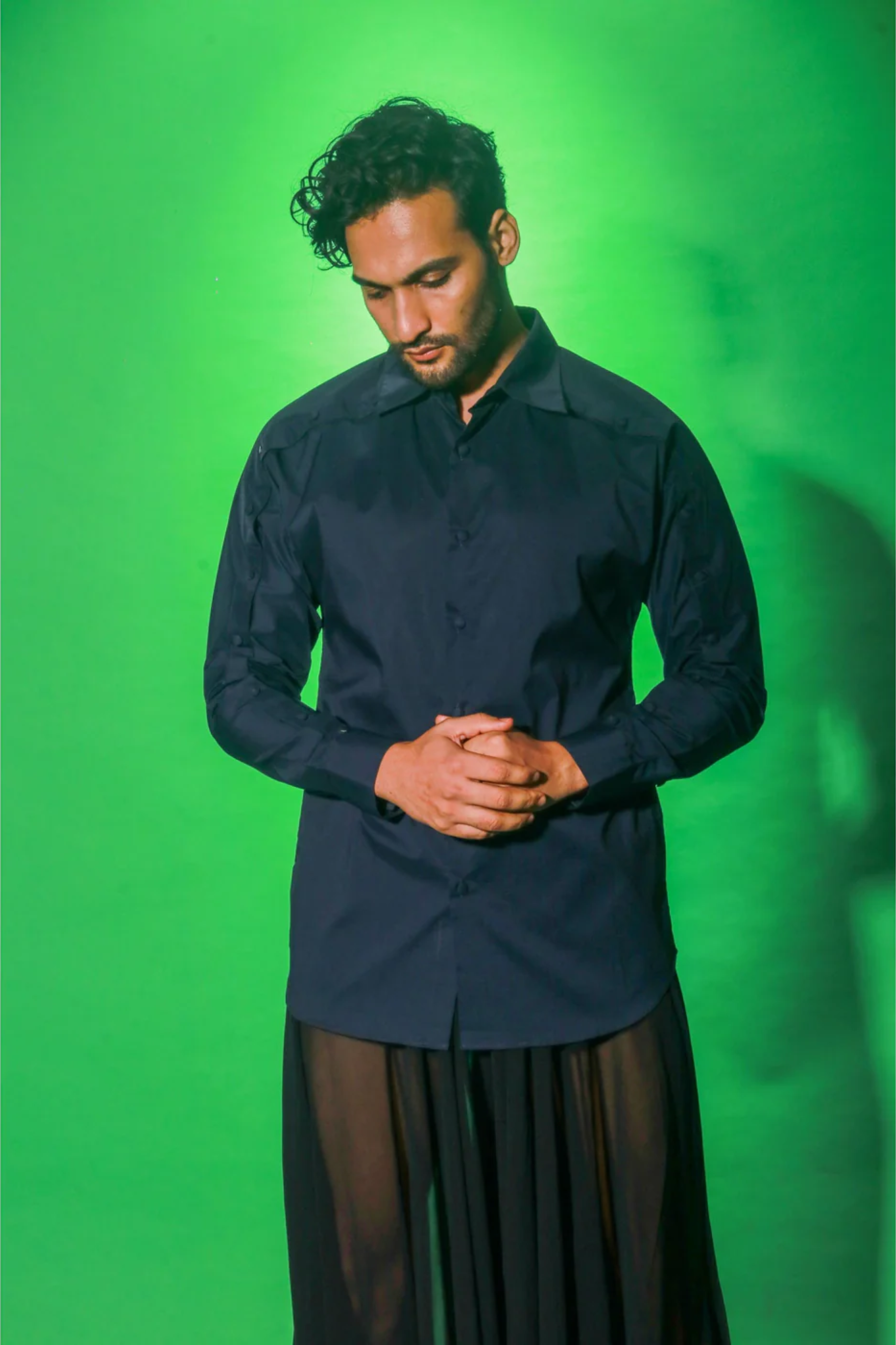 Blue shirt with self buttons