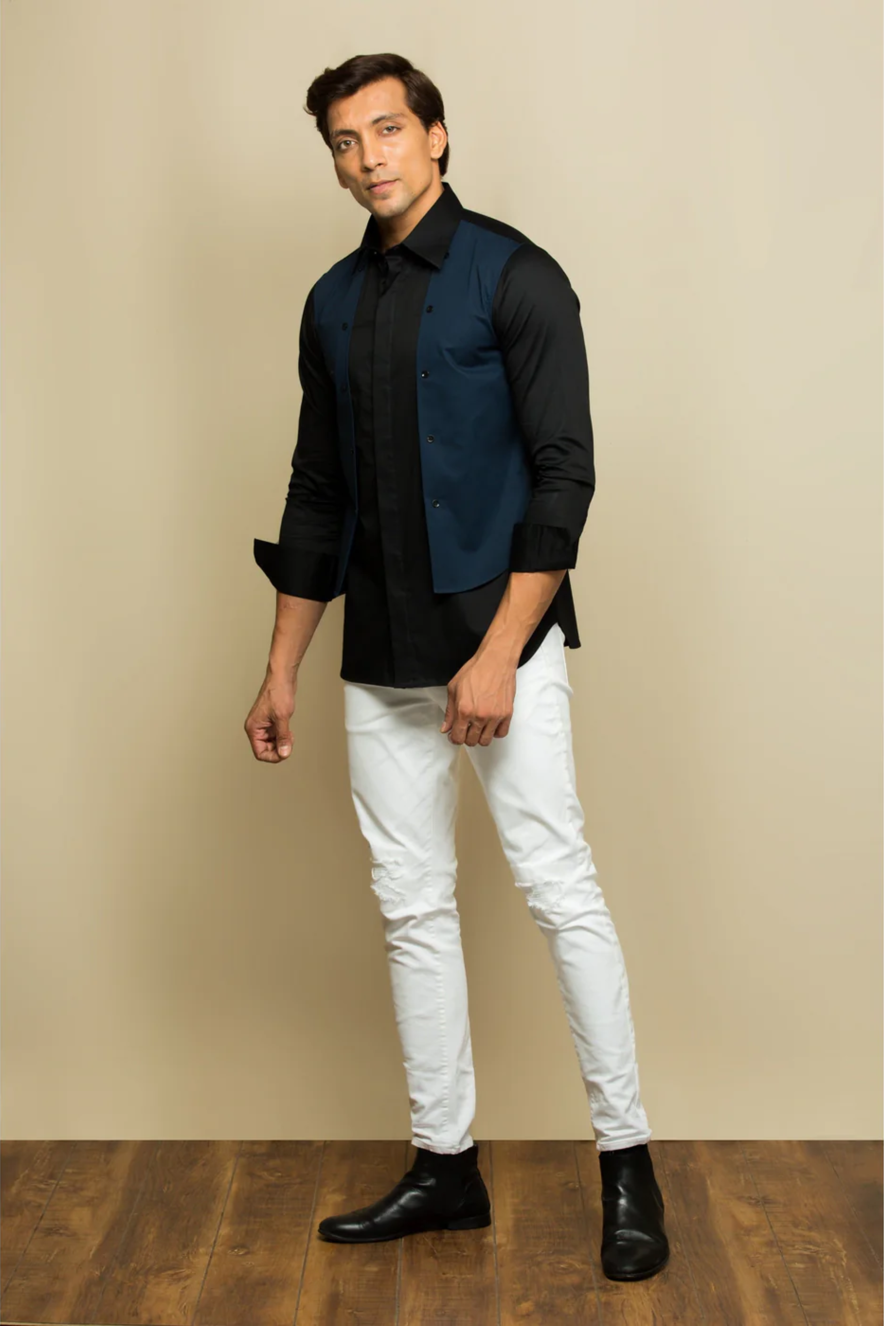 Black shirt with blue patch