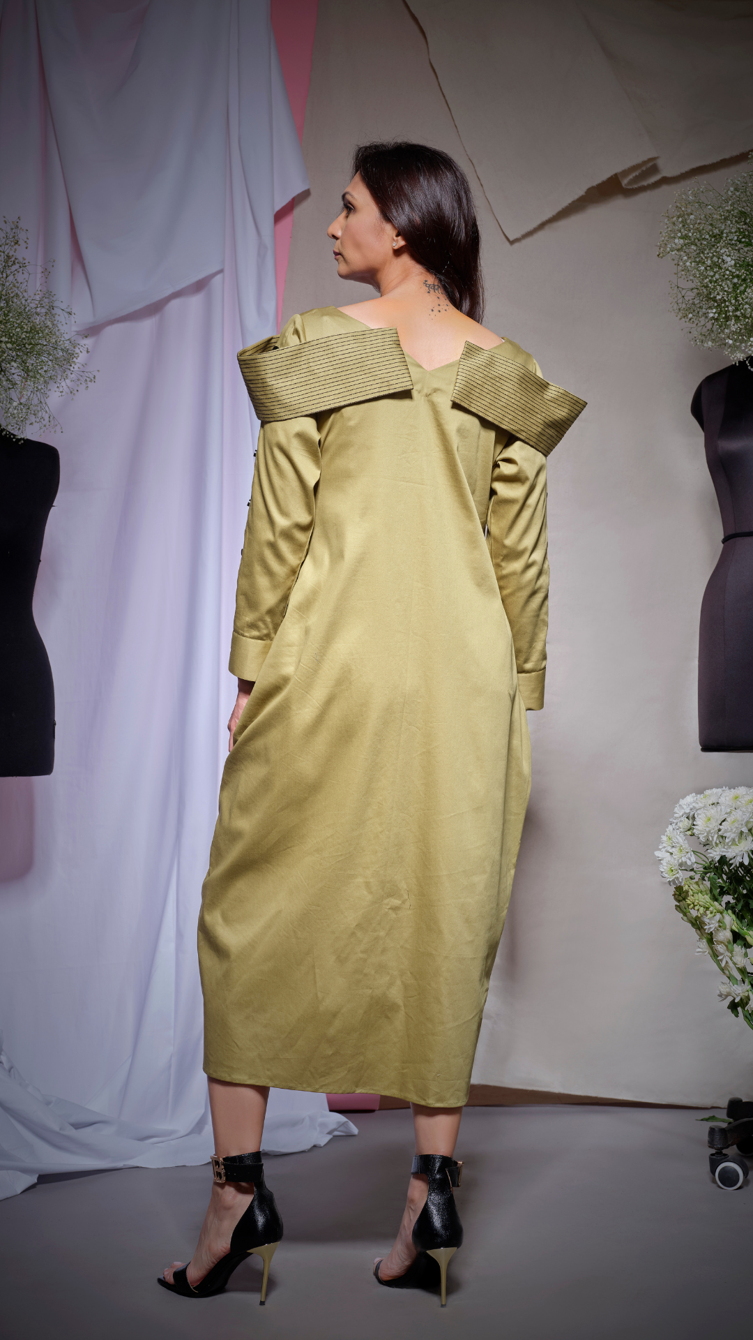 Moss green long shirt dress