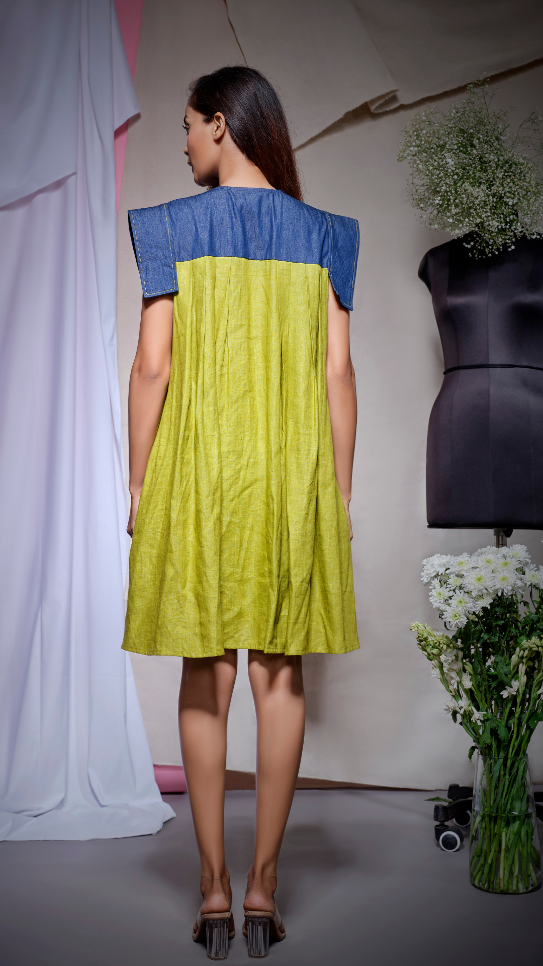 Light green linen shirt dress