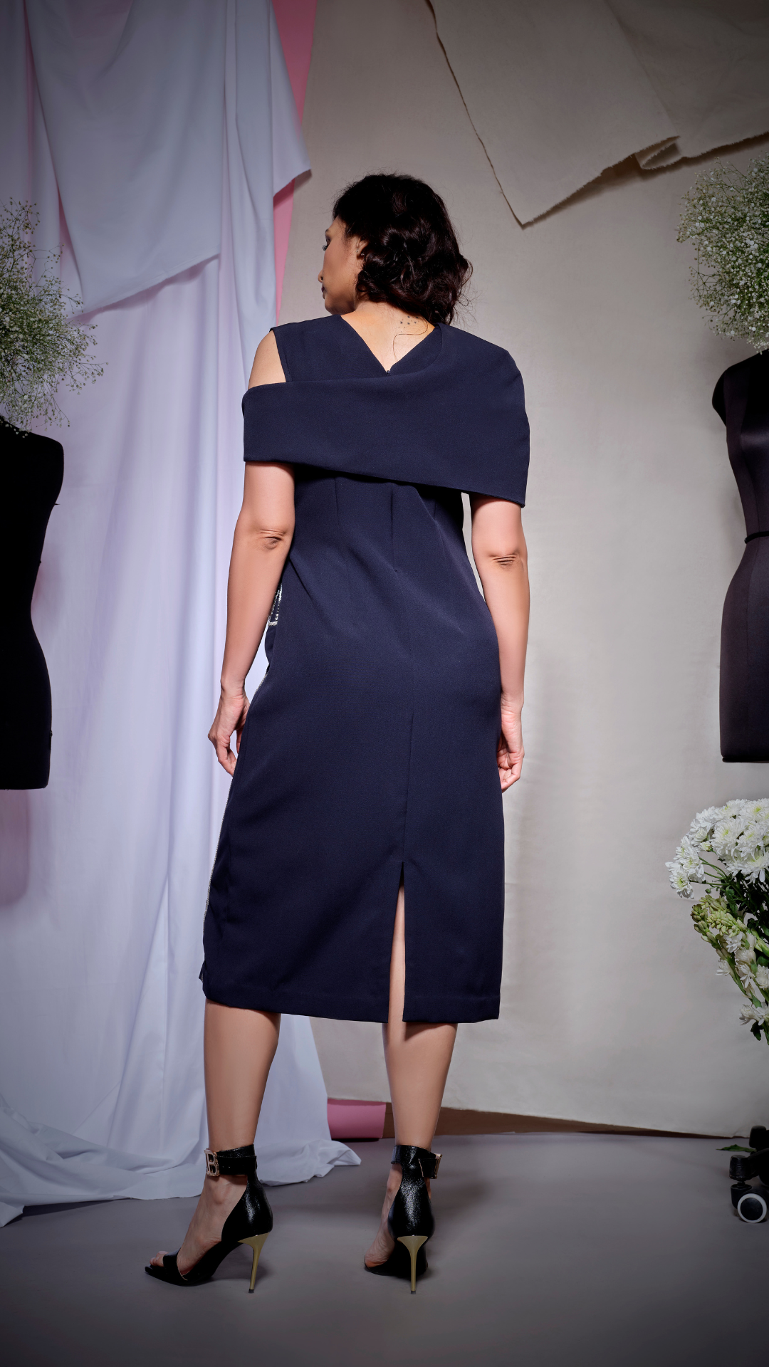 Blue scuba crepe long dress