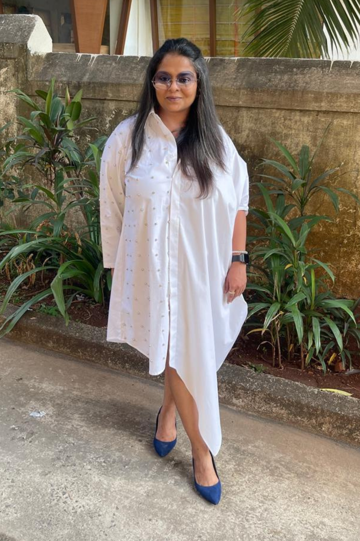 White Asymetric Cut Shirt Dress