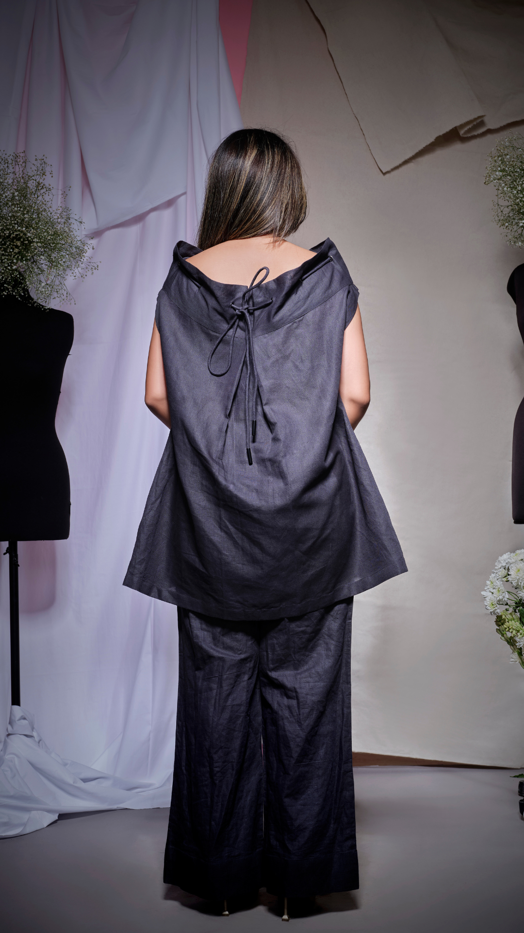 Charcoal linen high neck