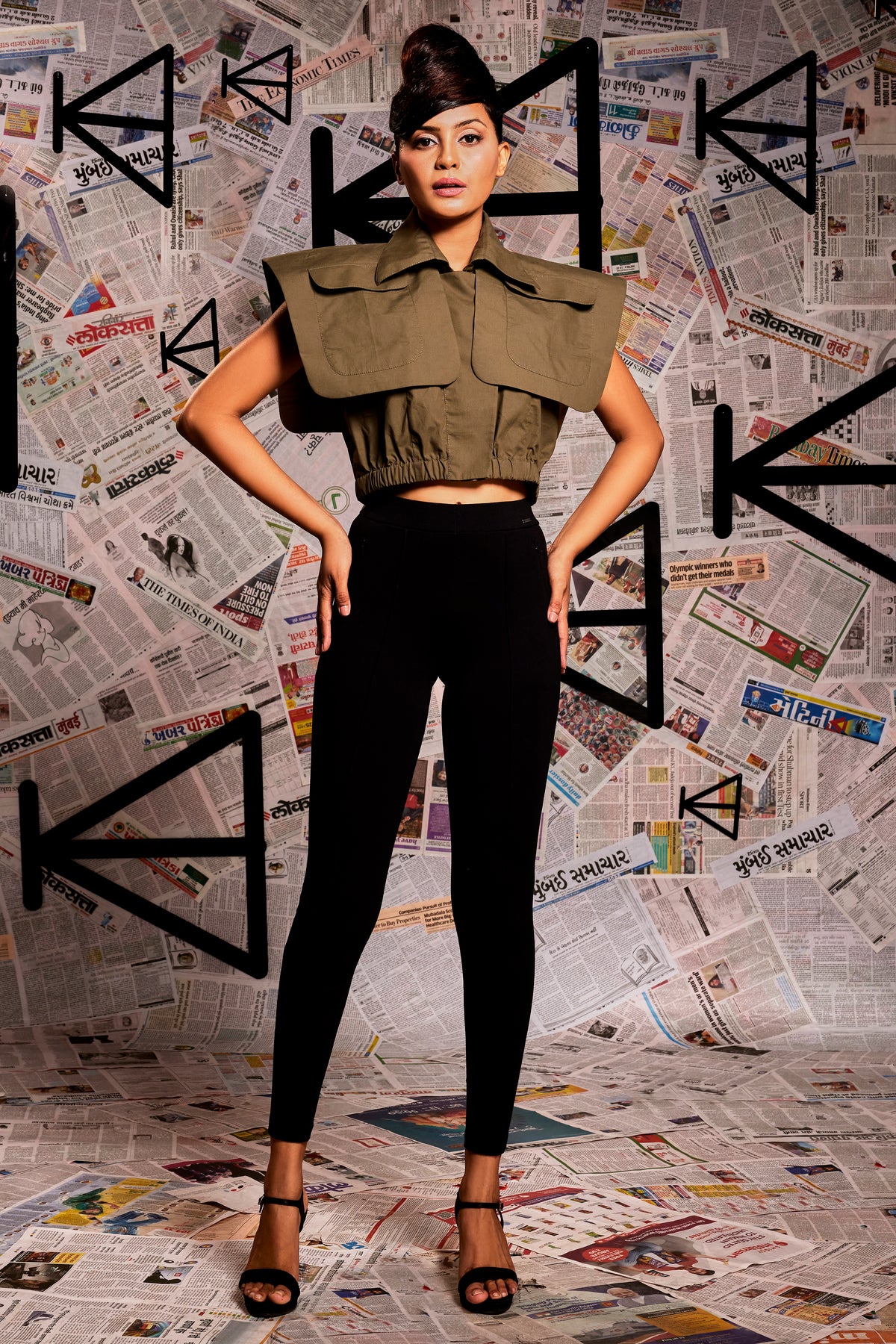 Military green and khaki bib pocket top with elasticated waist.