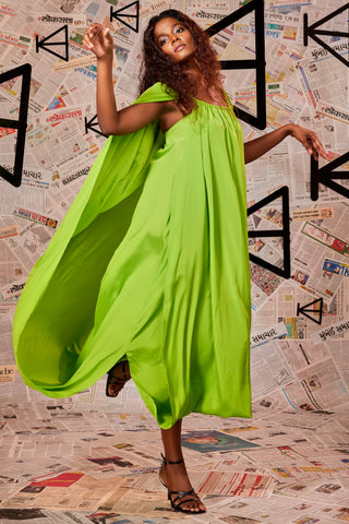 Green FC halter neck mid-length toga dress.