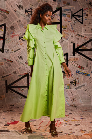 Lemon green zara long shirt dress with layered open sleeve feature