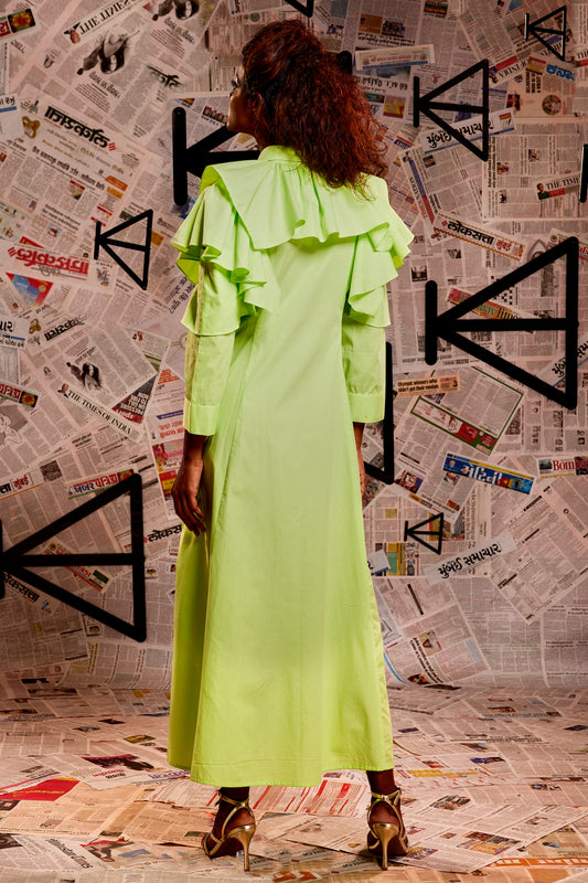 Lemon green zara long shirt dress with layered open sleeve feature