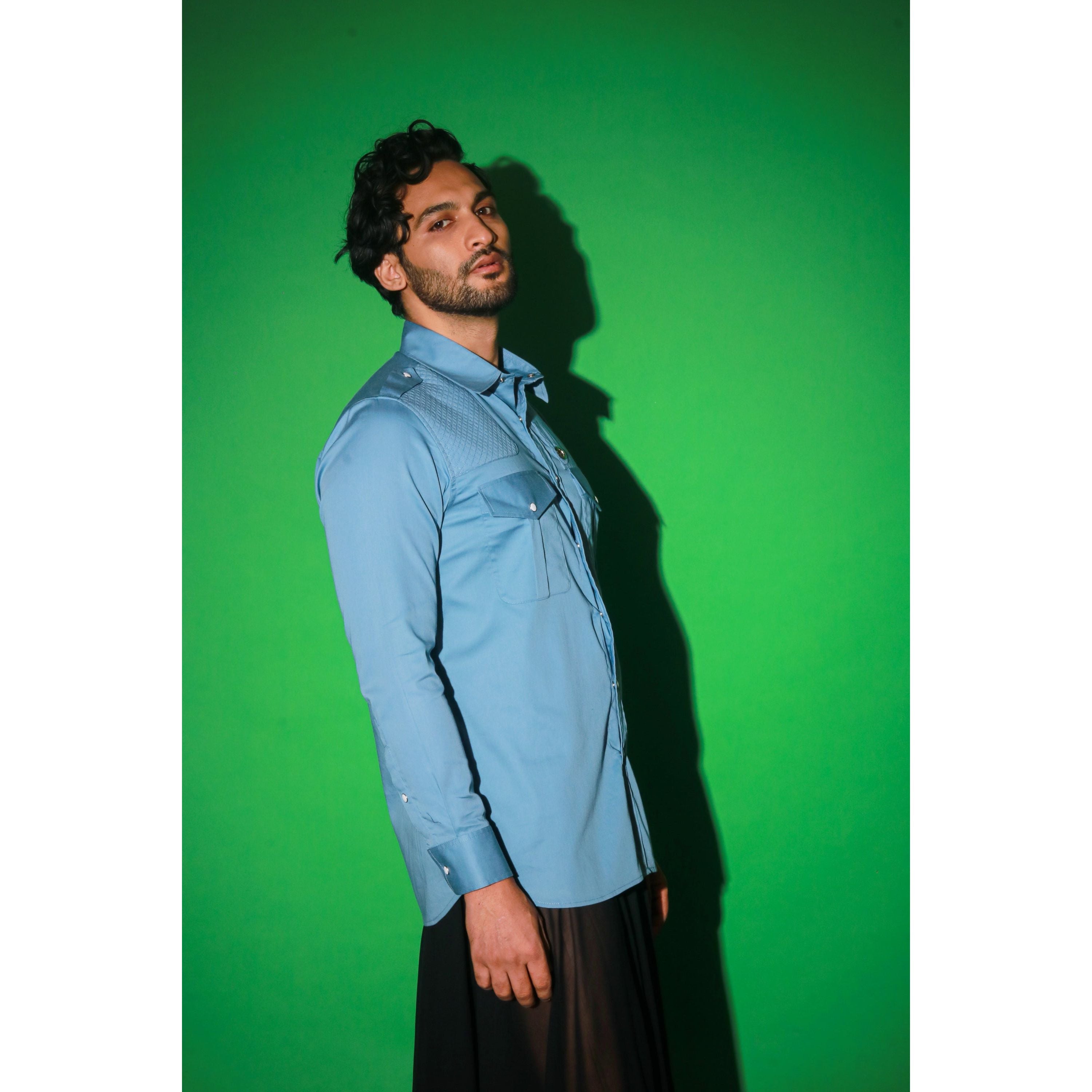 Light blue shirt with quilting feature