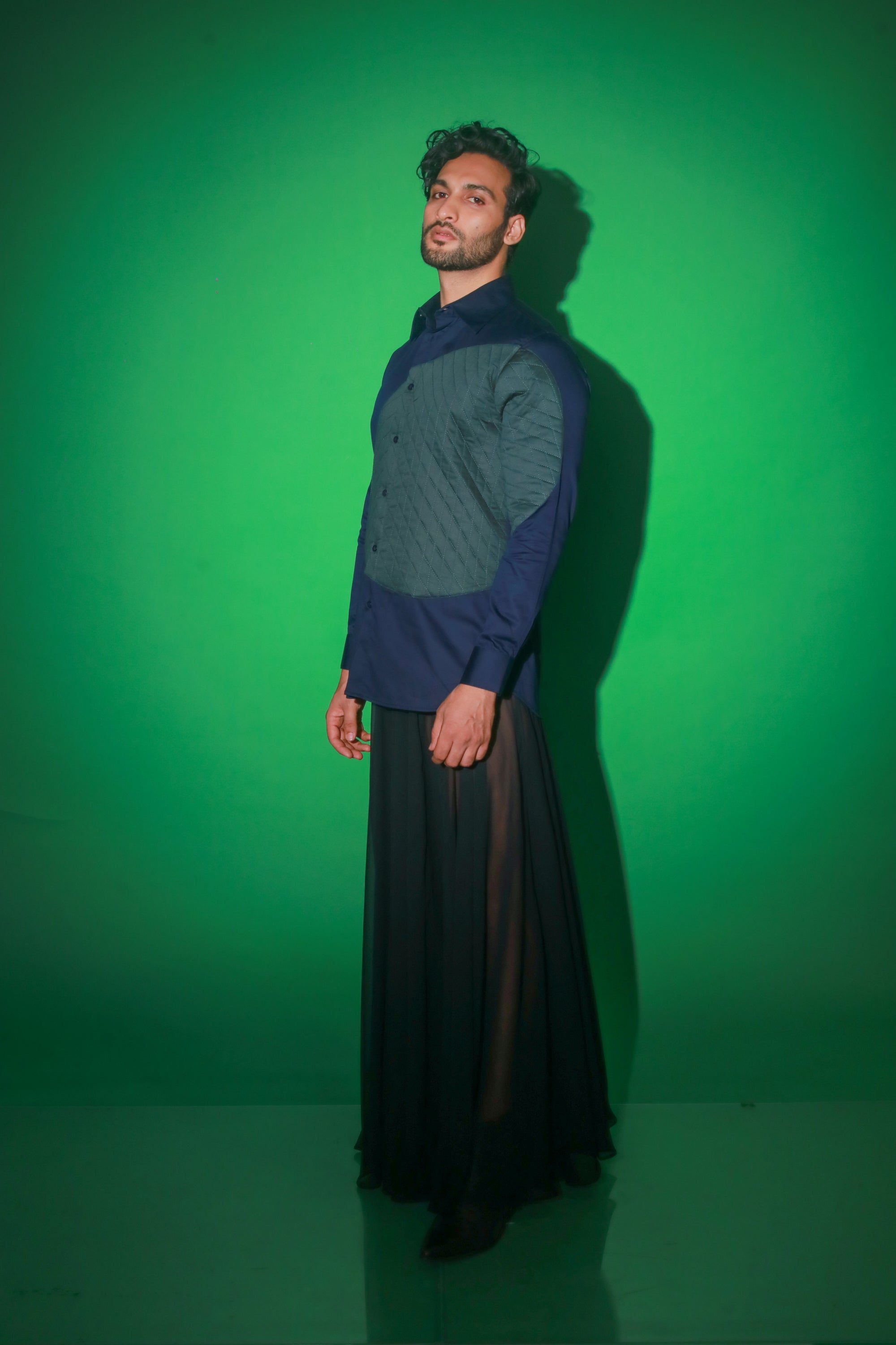 Blue shirt with quilting feature