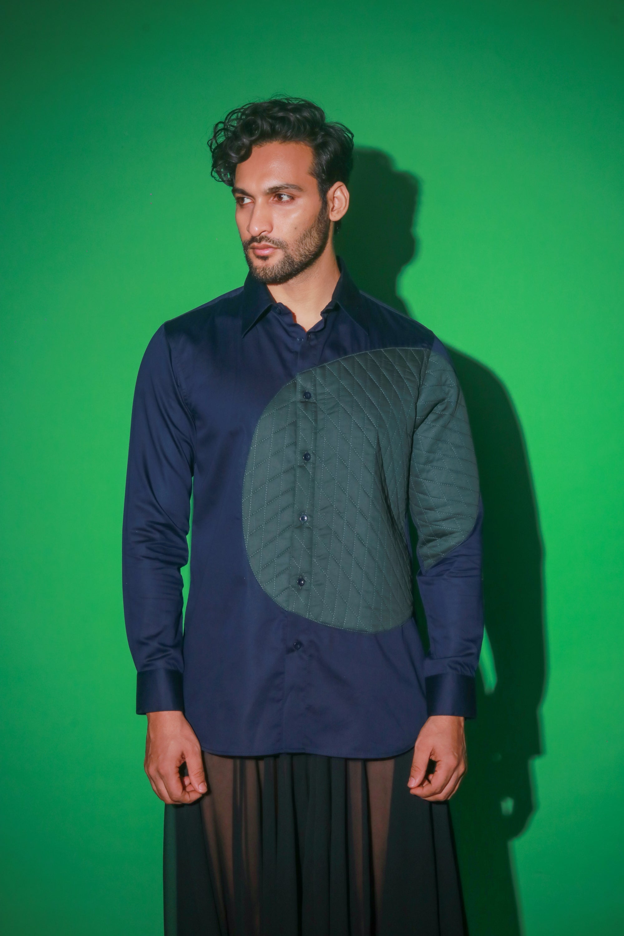 Blue shirt with quilting feature