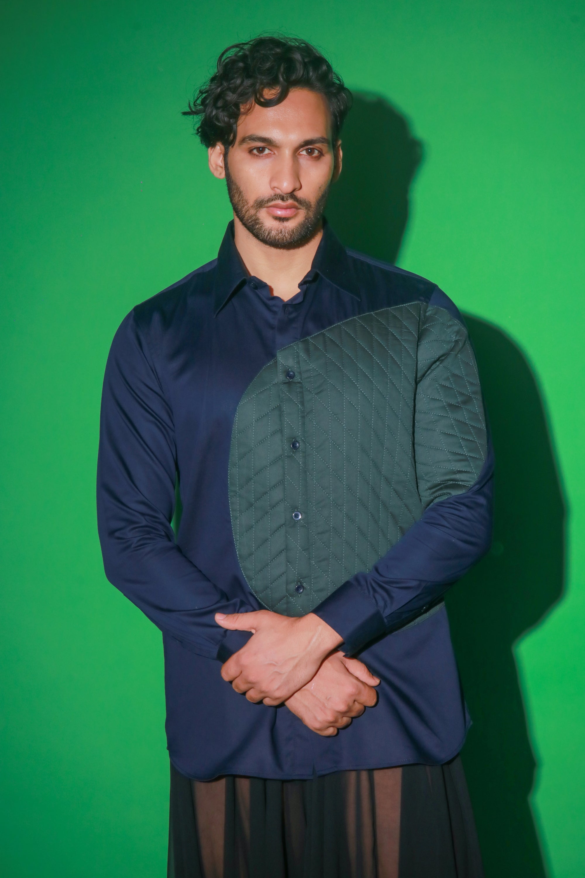 Blue shirt with quilting feature