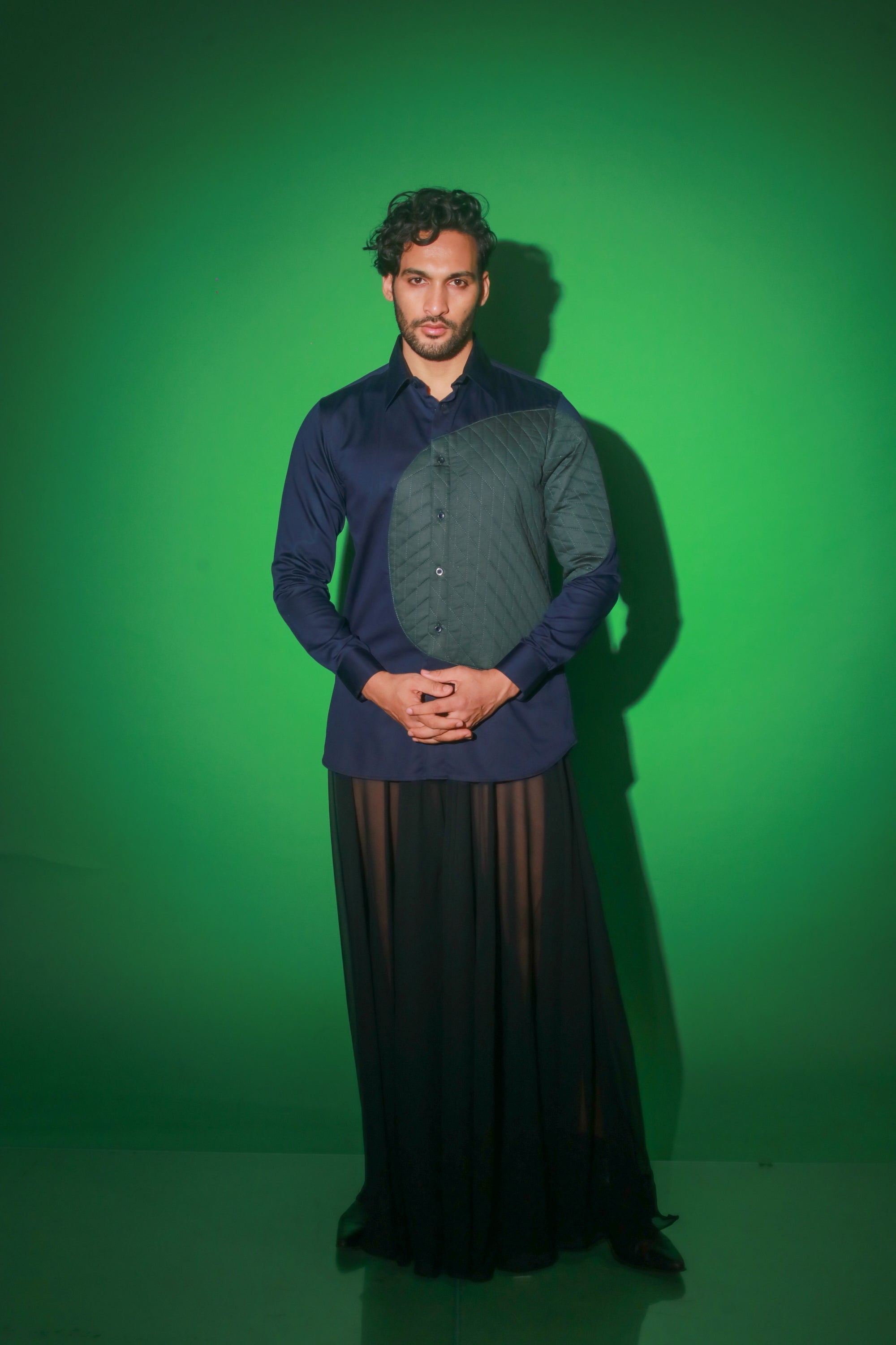 Blue shirt with quilting feature