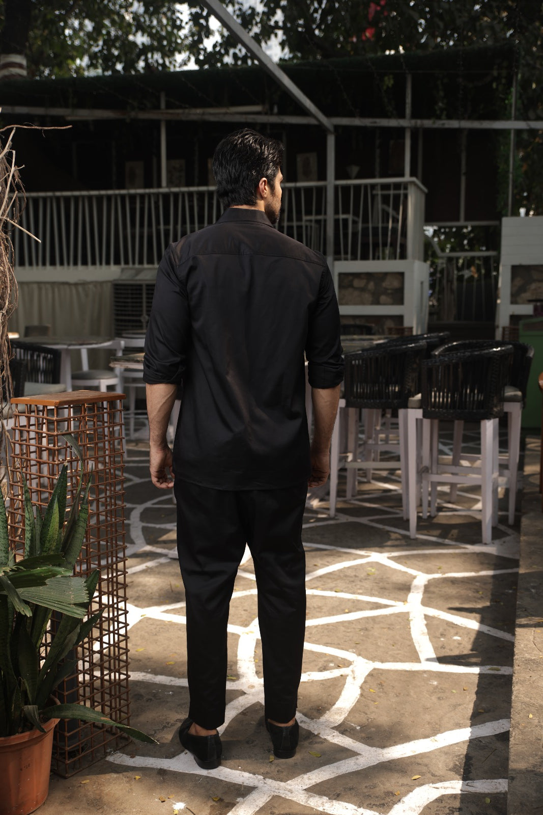 Black zippered Shirt with bib flap pocket