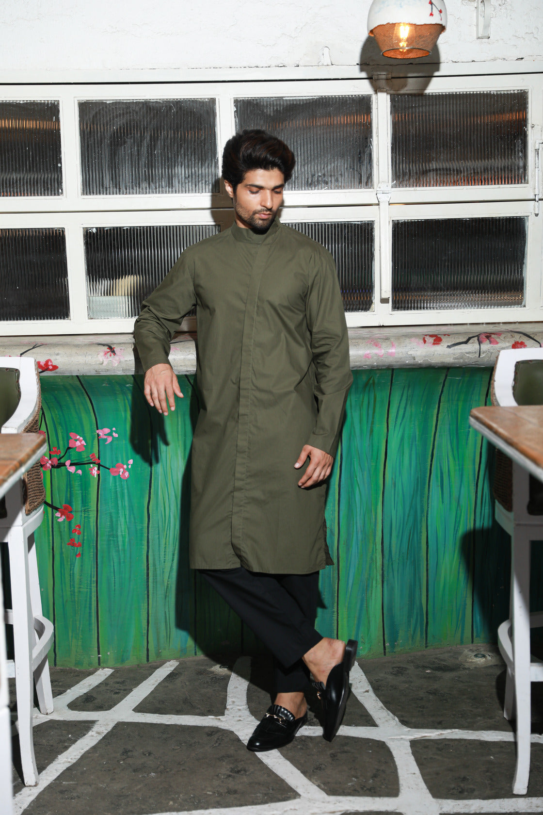 Olive green and black co-ord set