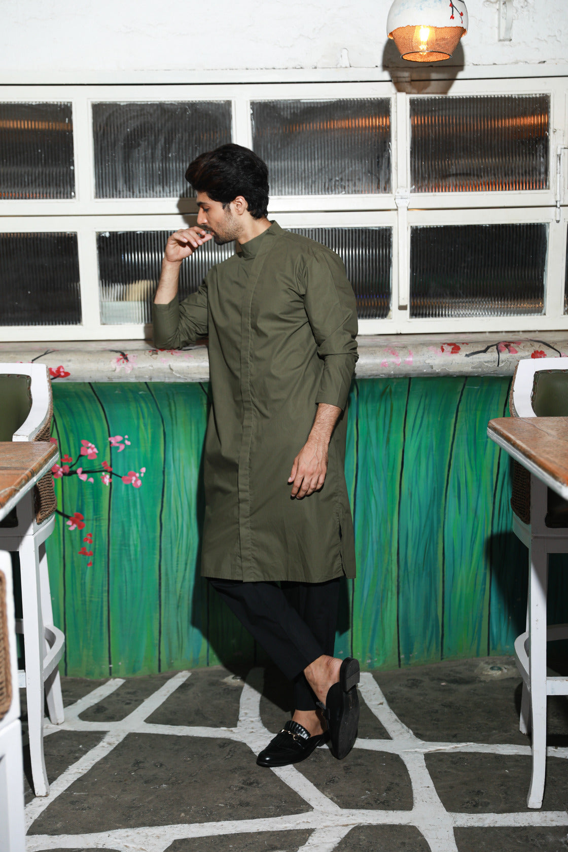 Olive green and black co-ord set