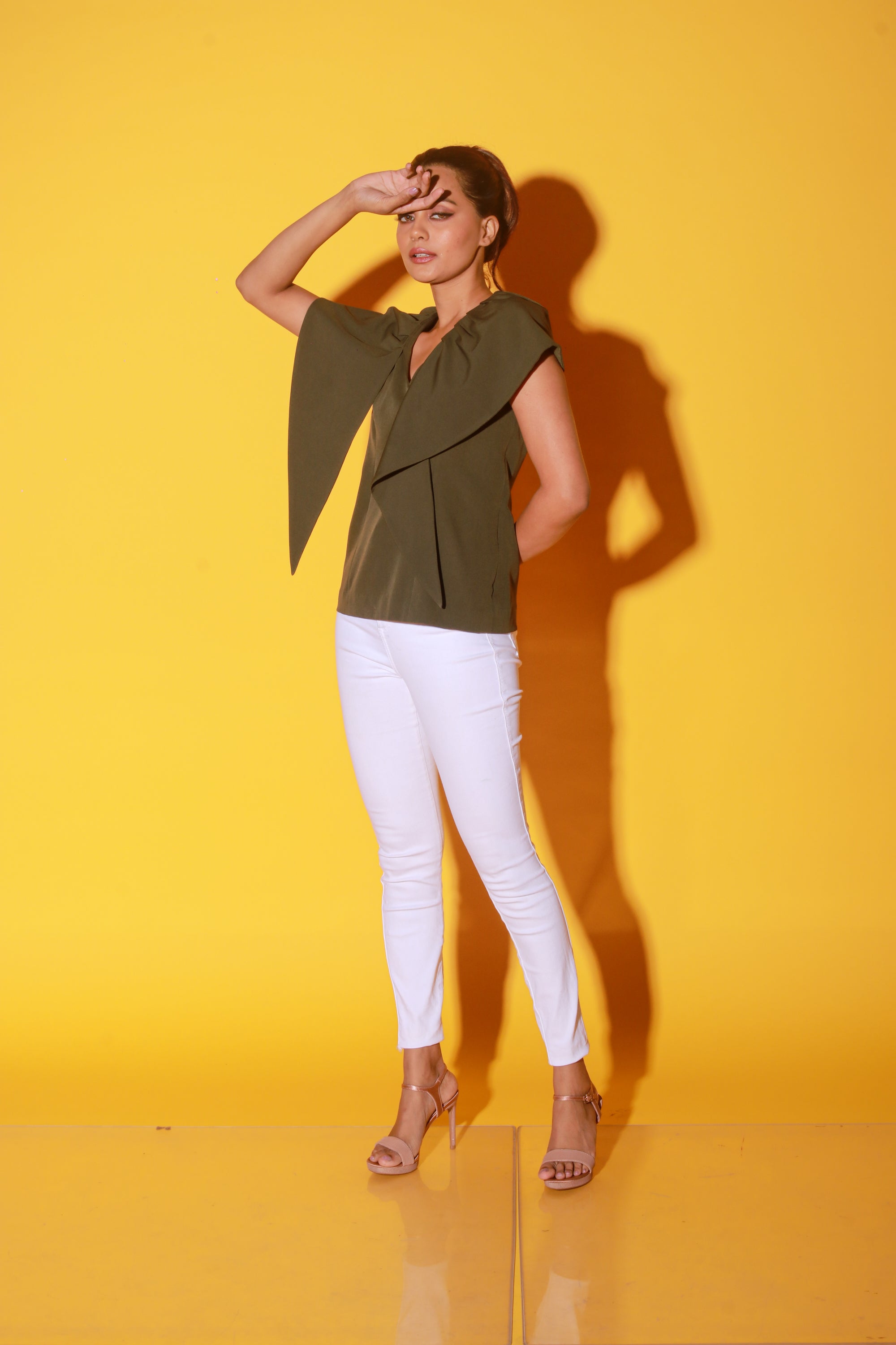 Olive green V-neck top