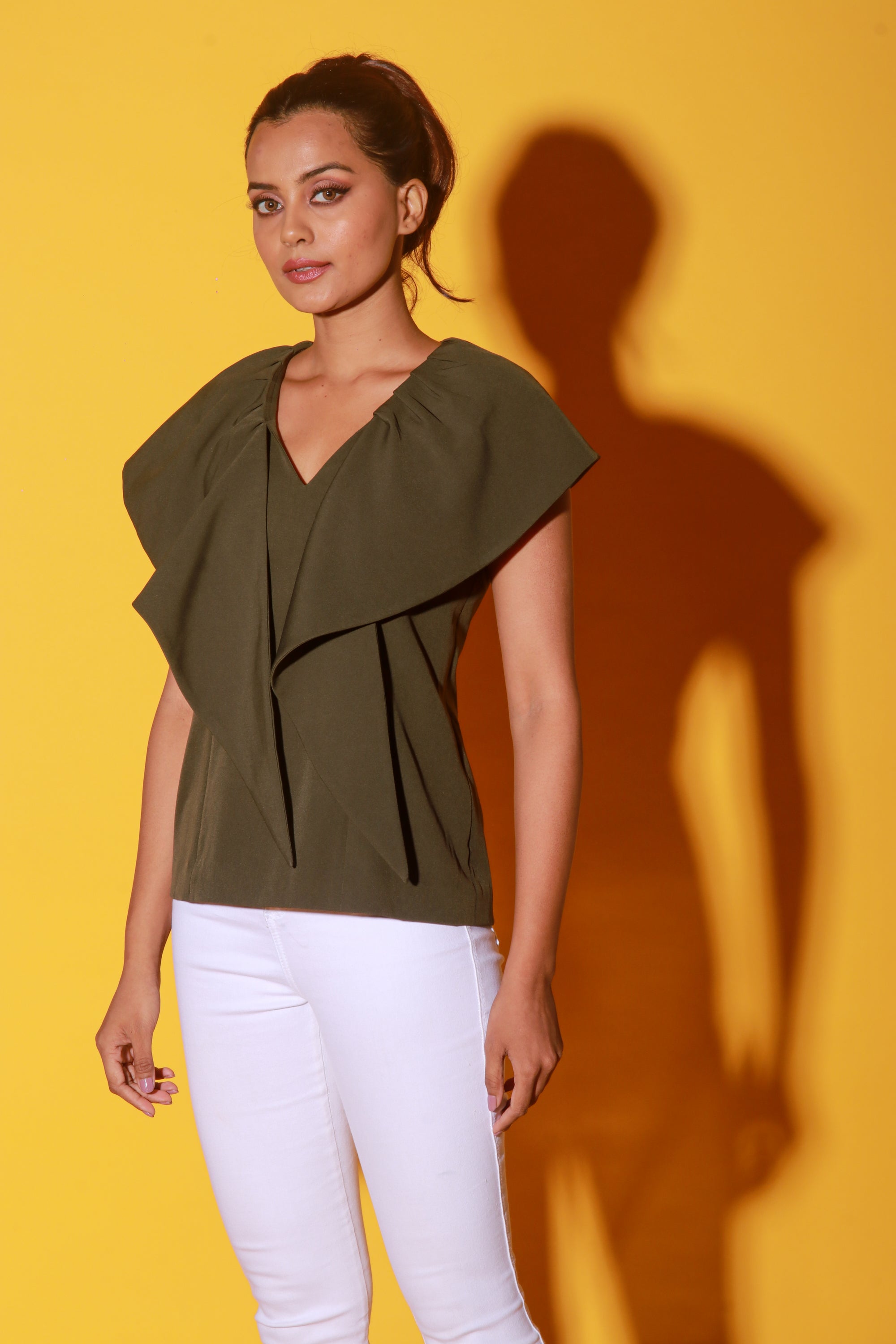 Olive green V-neck top