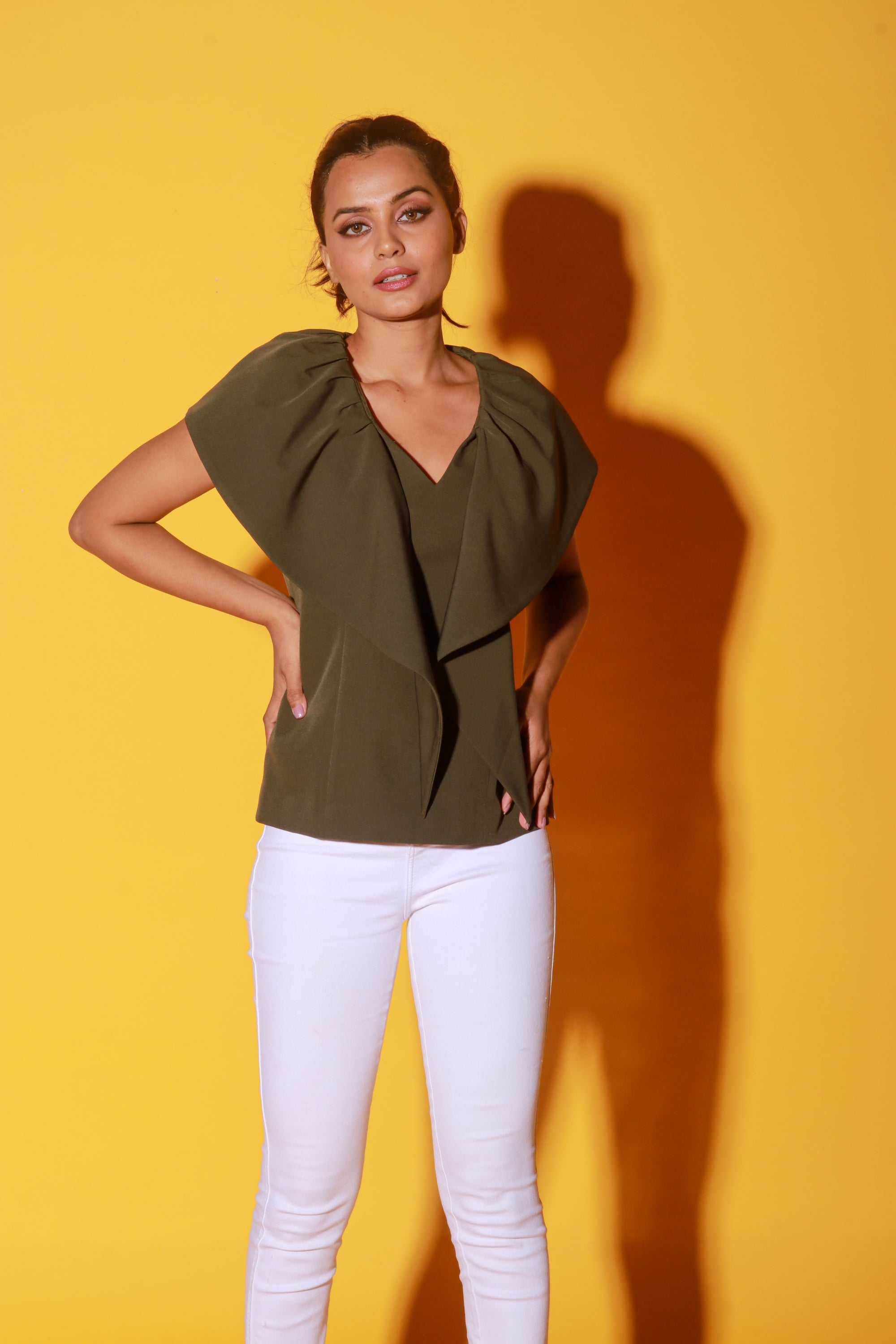 Olive green V-neck top