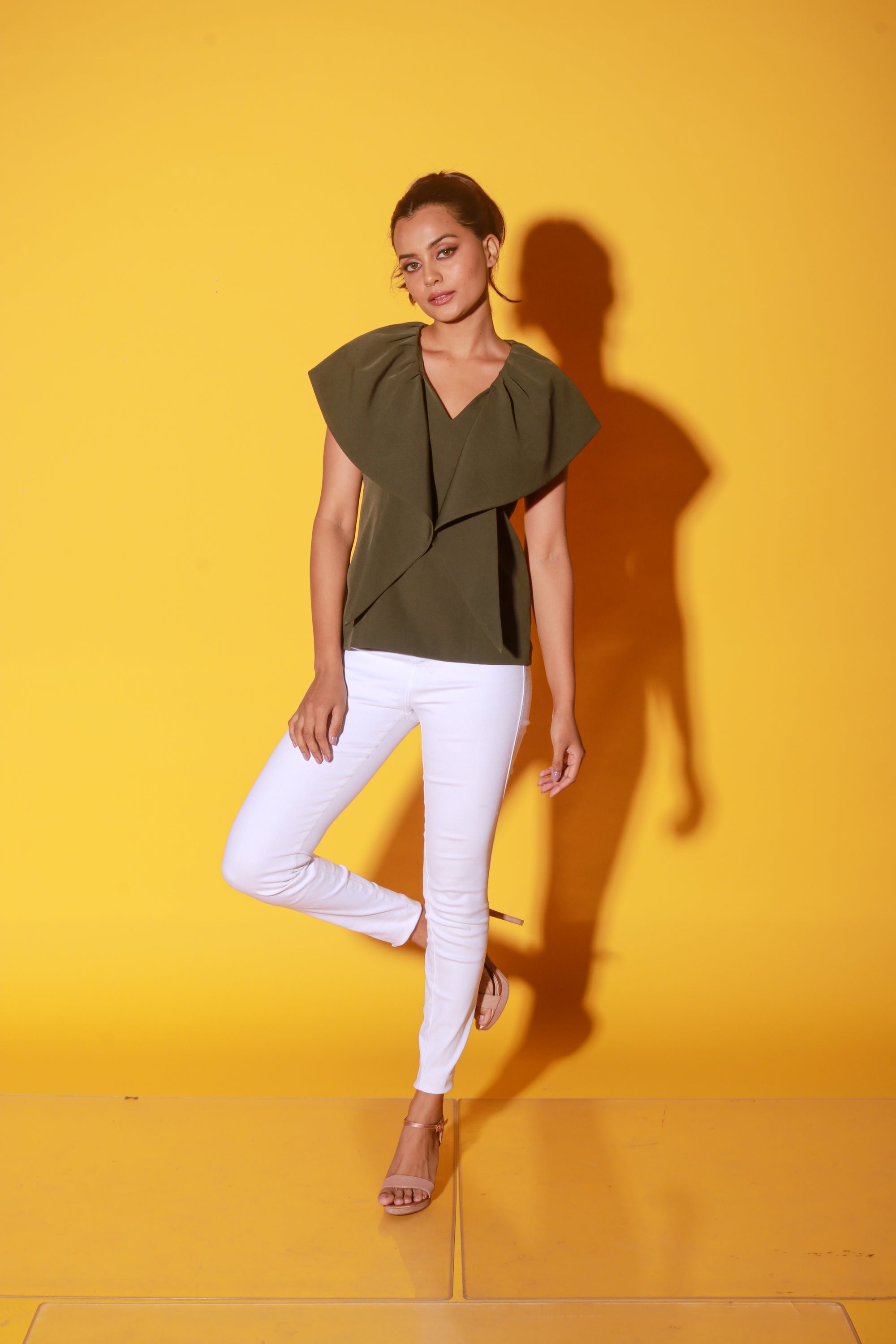 Olive green V-neck top