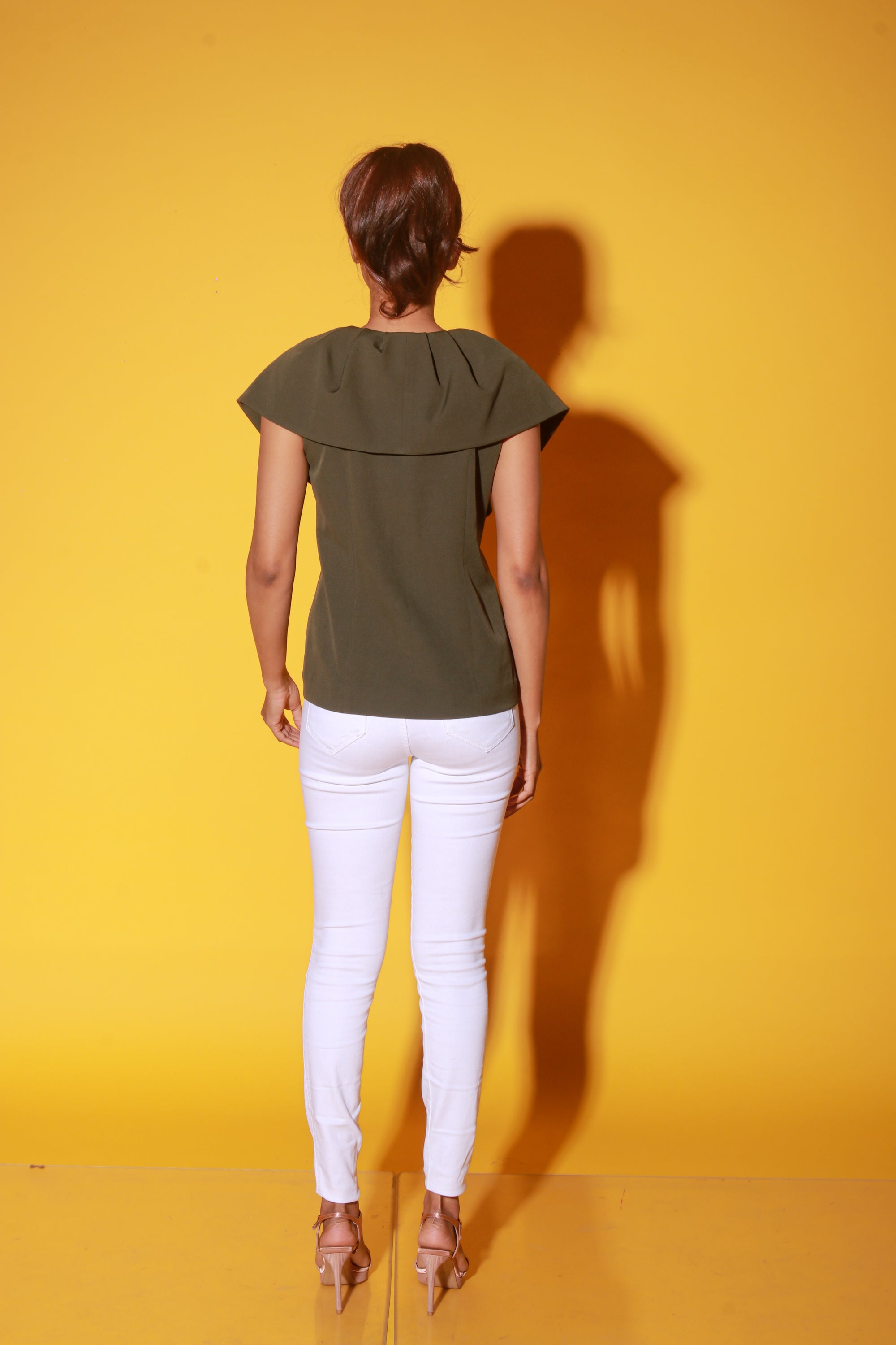 Olive green V-neck top