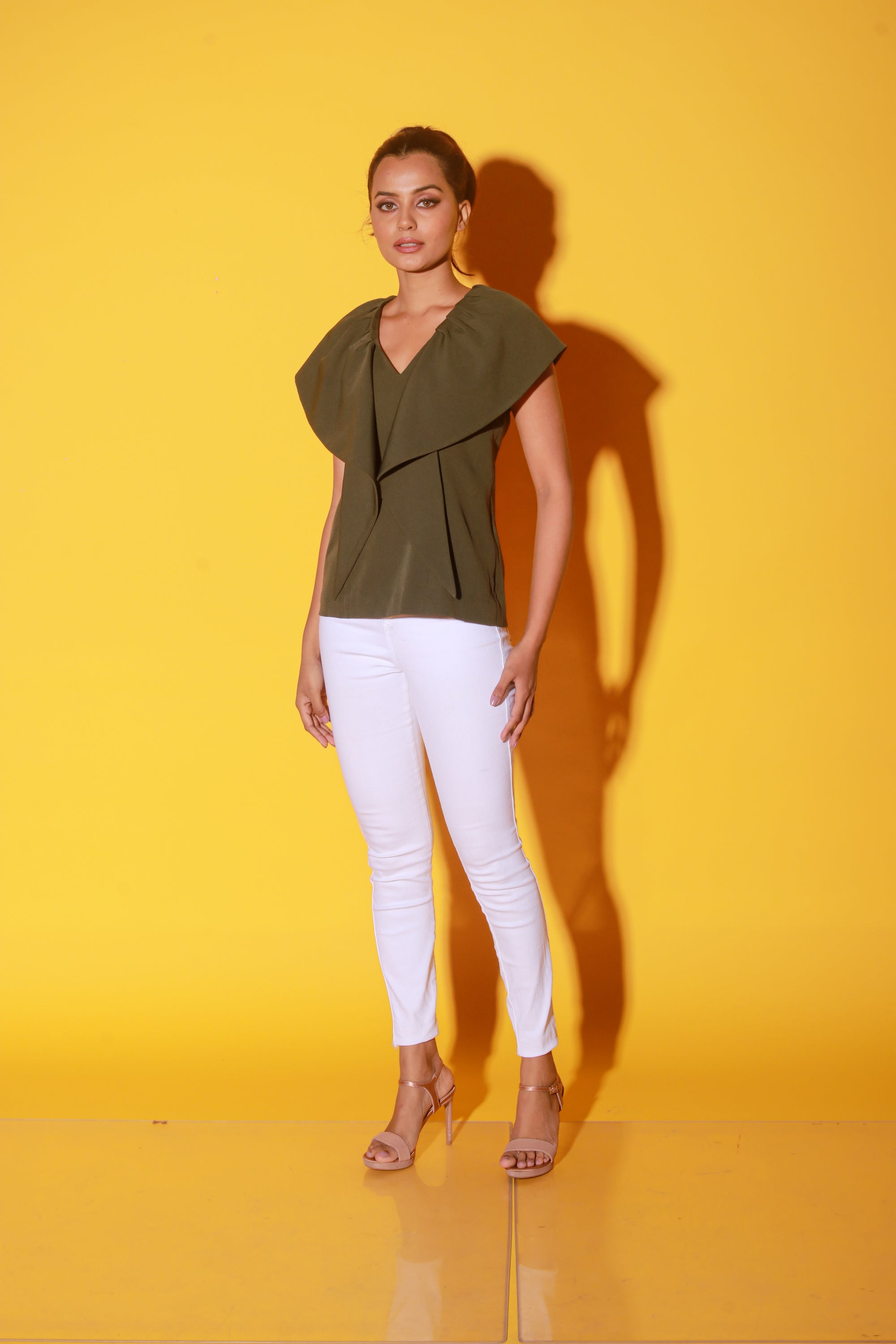 Olive green V-neck top