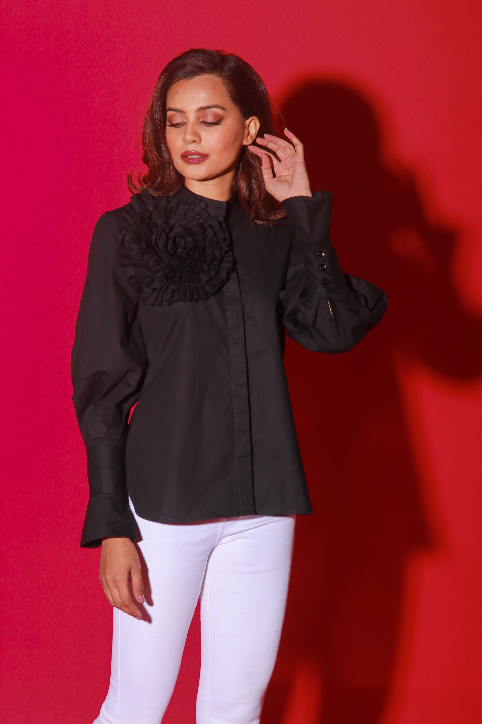 Black chinese collar top