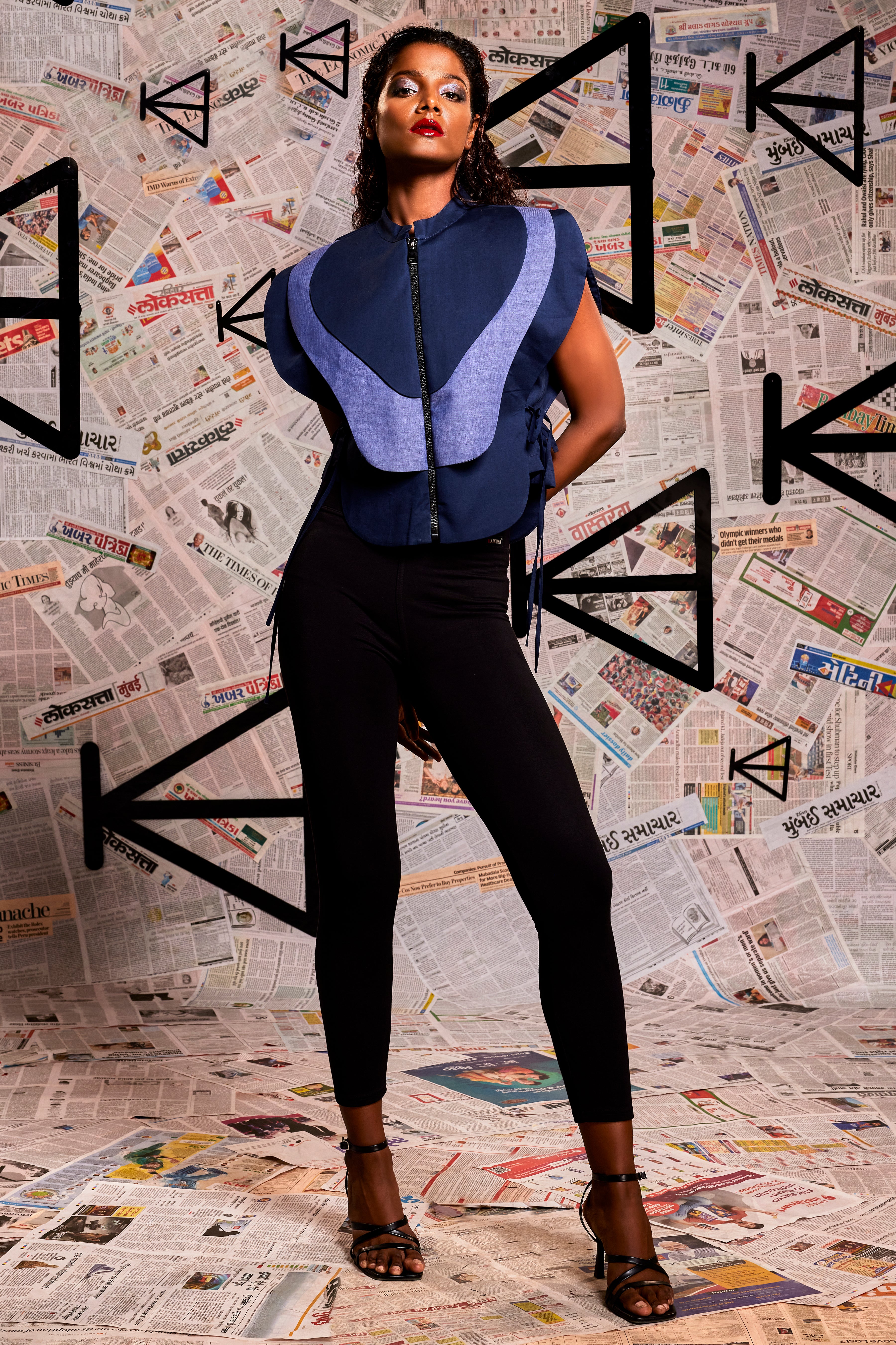 Blue armoured top with petal feature yoke.